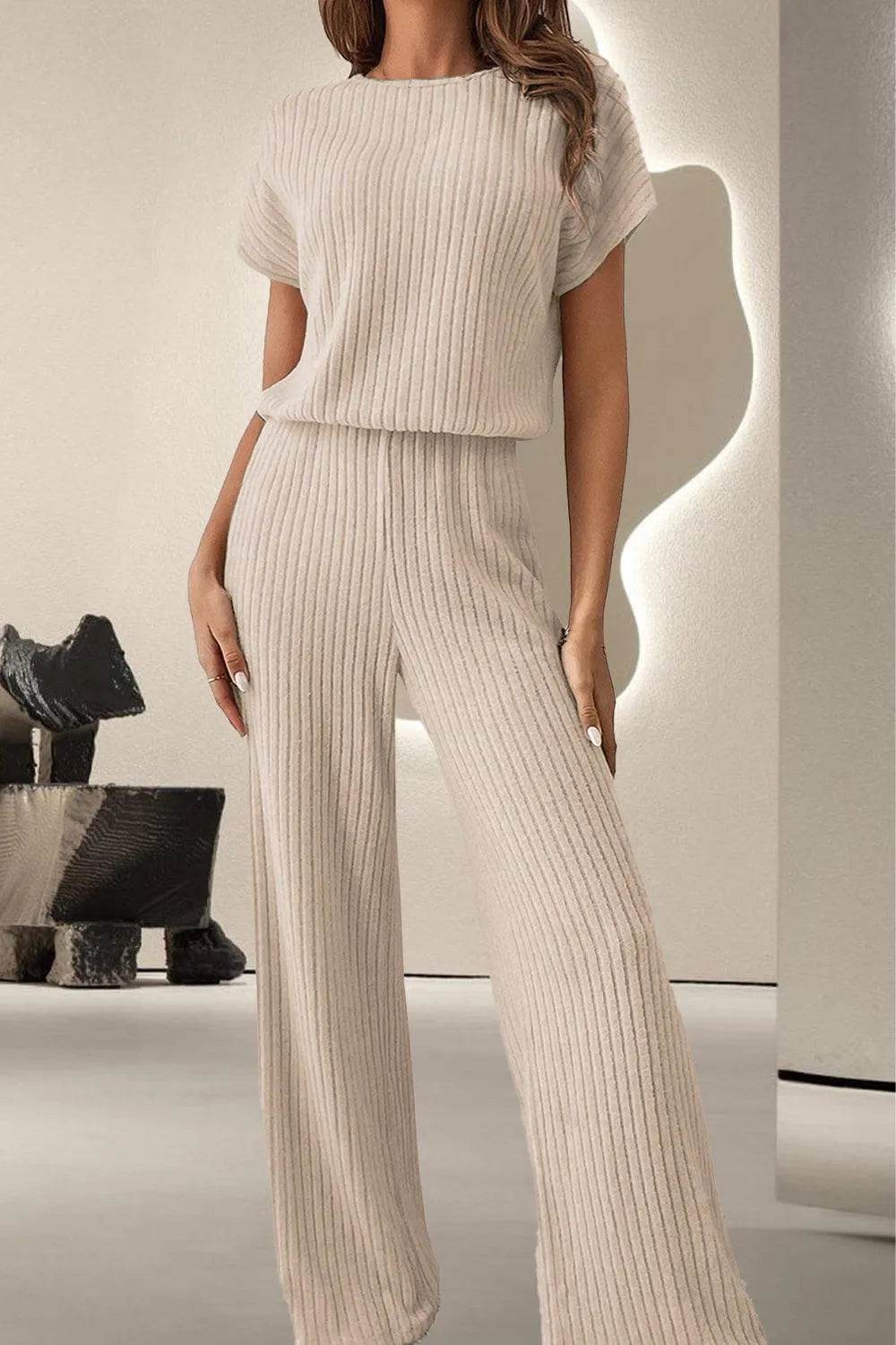 Bona Fide Fashion - Round Neck Short Sleeve Jumpsuit - Women Fashion - Bona Fide Fashion