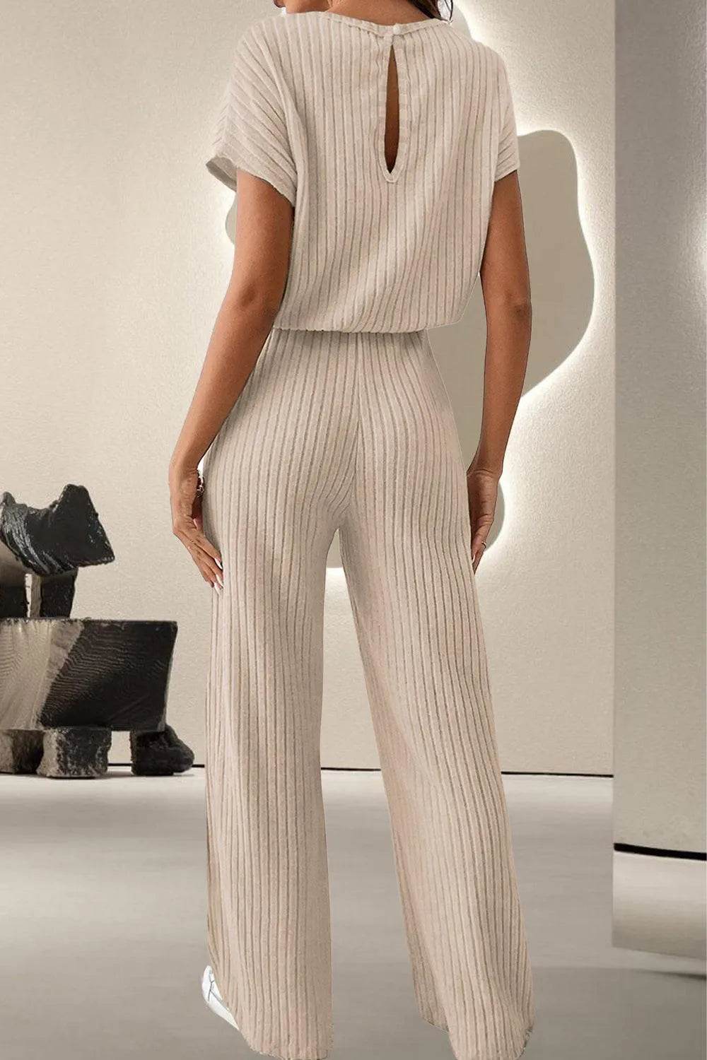 Bona Fide Fashion - Round Neck Short Sleeve Jumpsuit - Women Fashion - Bona Fide Fashion