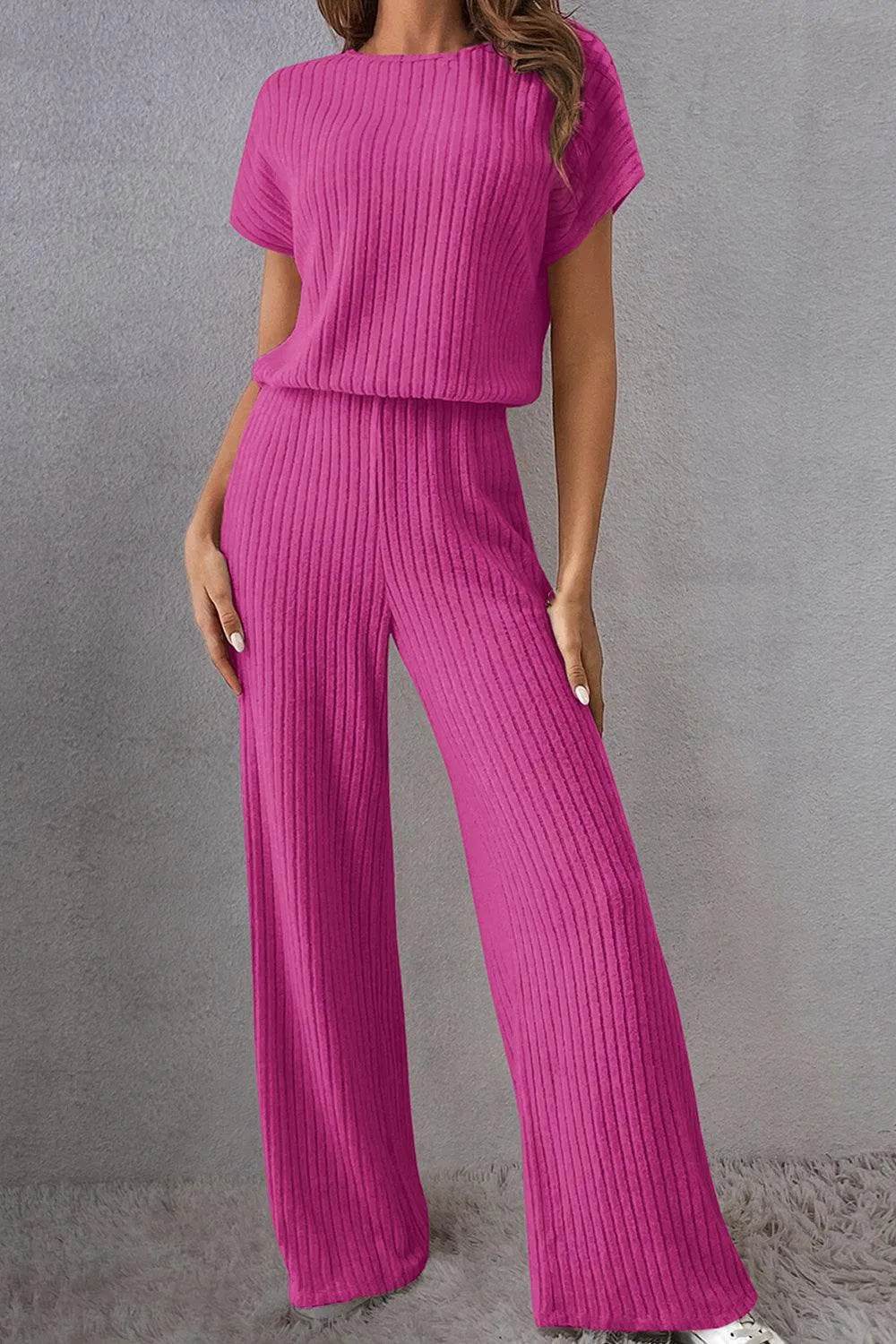 Bona Fide Fashion - Round Neck Short Sleeve Jumpsuit - Women Fashion - Bona Fide Fashion