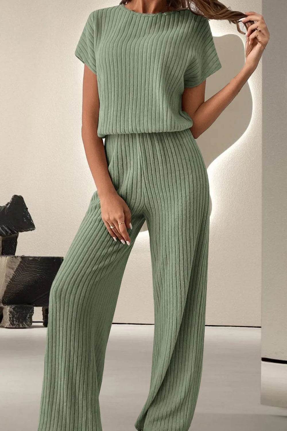 Bona Fide Fashion - Round Neck Short Sleeve Jumpsuit - Women Fashion - Bona Fide Fashion