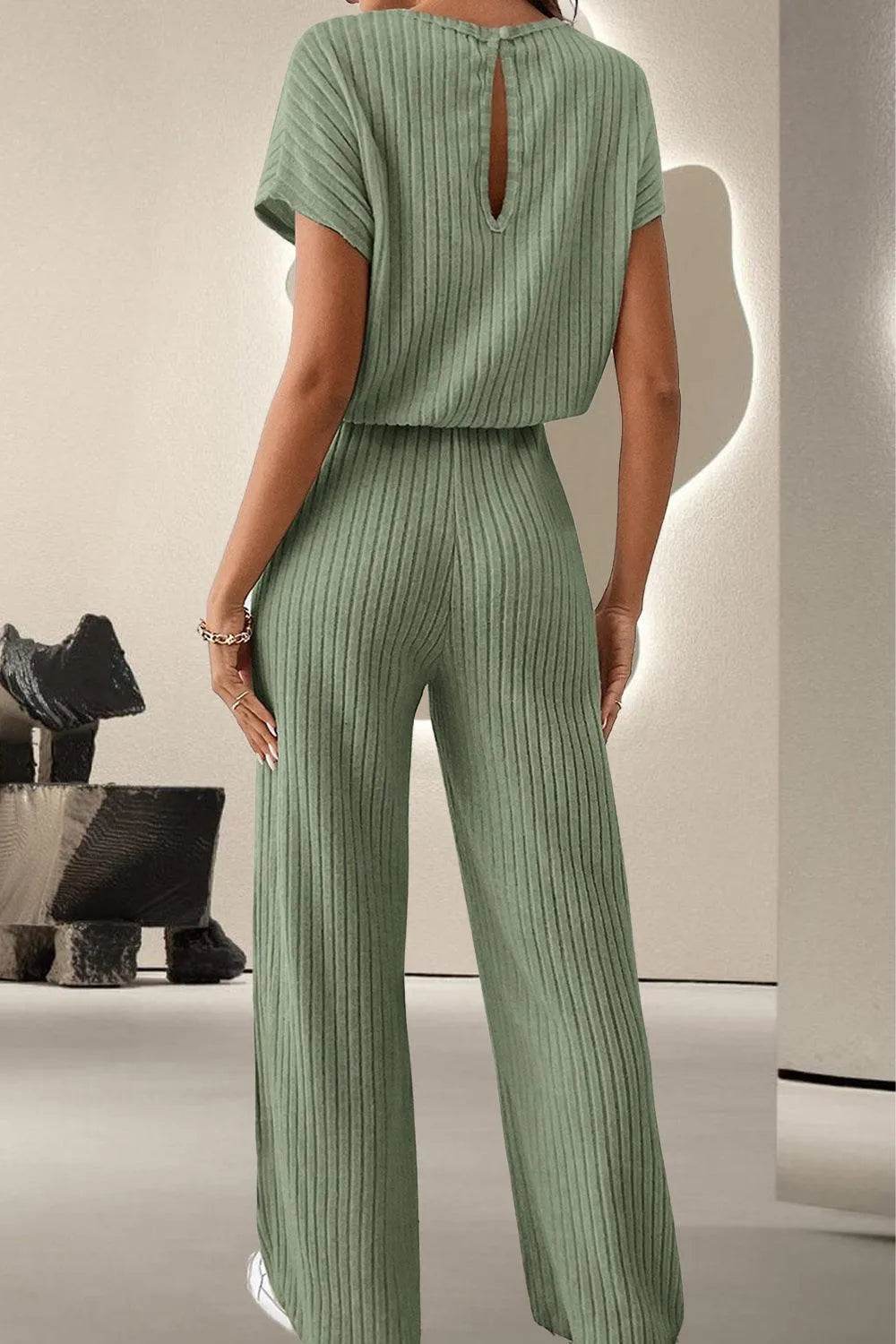Bona Fide Fashion - Round Neck Short Sleeve Jumpsuit - Women Fashion - Bona Fide Fashion