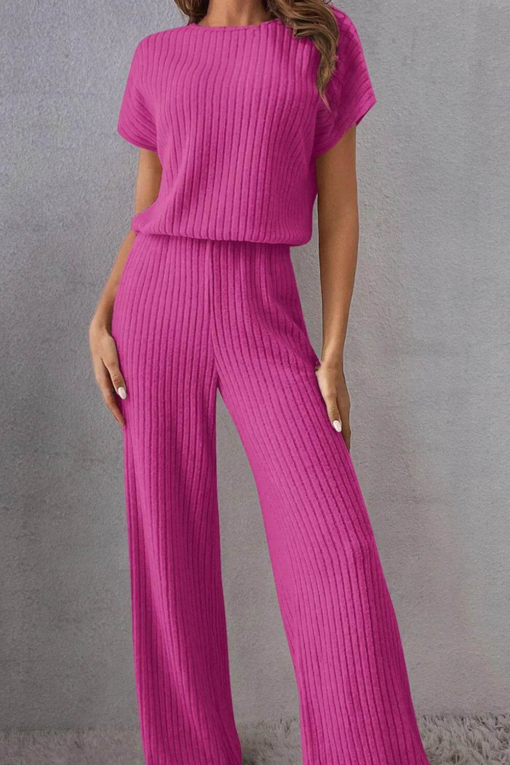 Bona Fide Fashion - Round Neck Short Sleeve Jumpsuit - Women Fashion - Bona Fide Fashion
