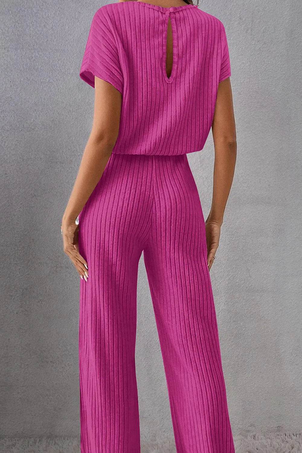 Bona Fide Fashion - Round Neck Short Sleeve Jumpsuit - Women Fashion - Bona Fide Fashion