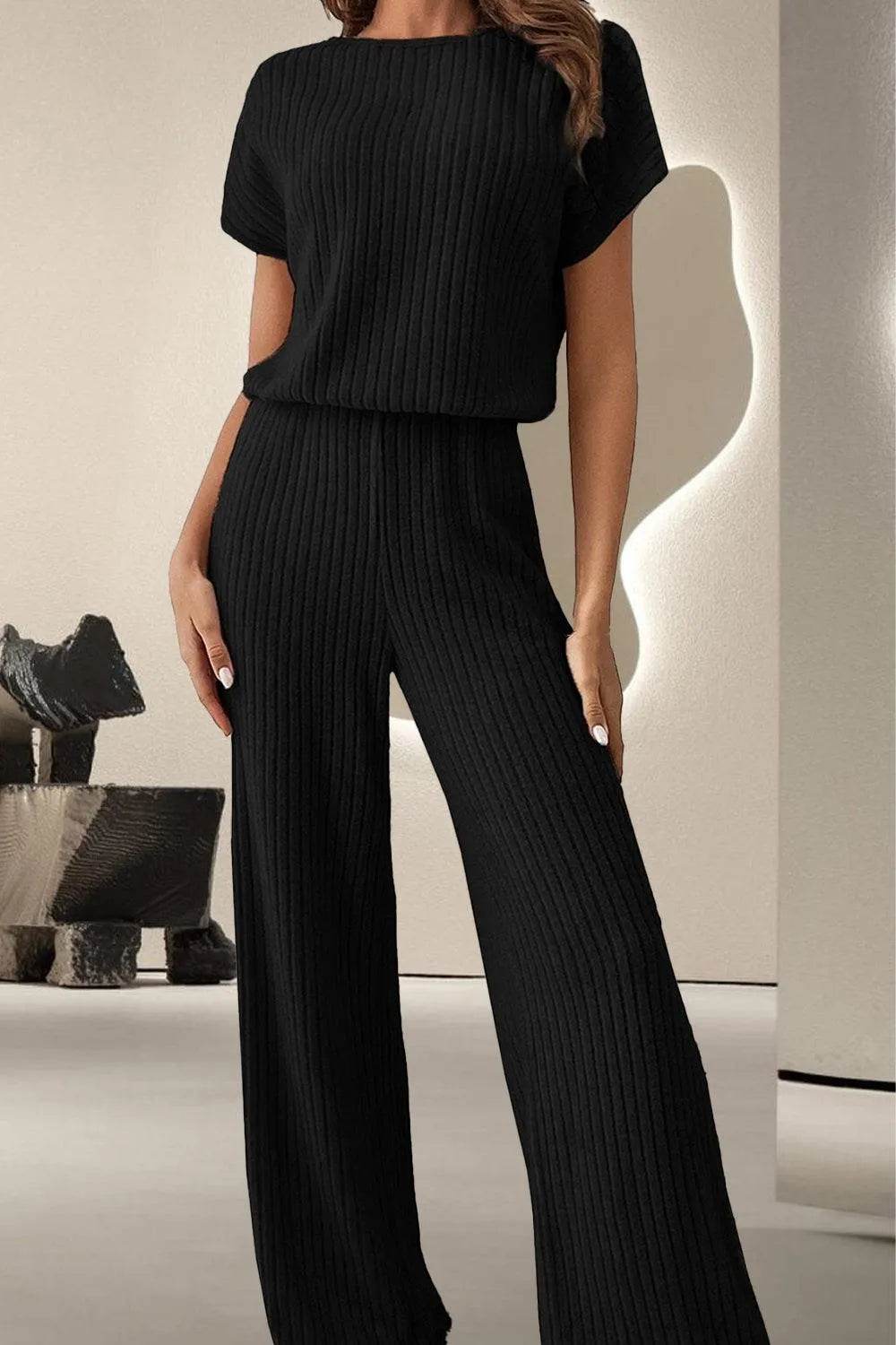 Bona Fide Fashion - Round Neck Short Sleeve Jumpsuit - Women Fashion - Bona Fide Fashion