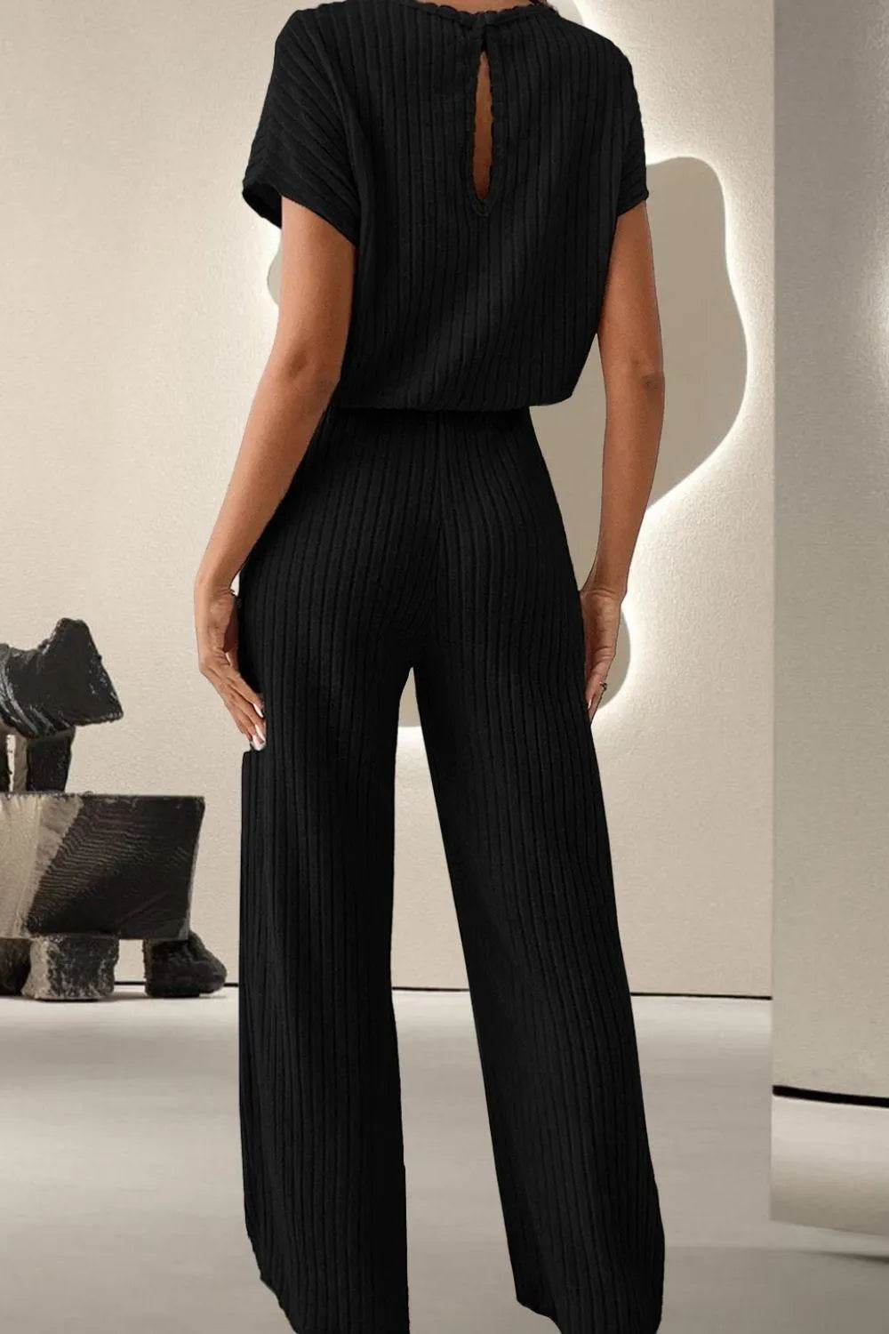 Bona Fide Fashion - Round Neck Short Sleeve Jumpsuit - Women Fashion - Bona Fide Fashion