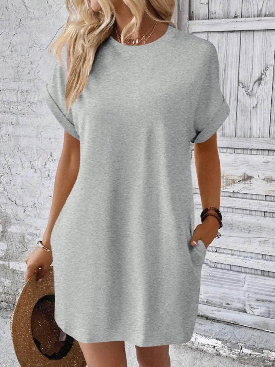Bona Fide Fashion - Round Neck Short Sleeve Mini Dress - Women Fashion - Bona Fide Fashion