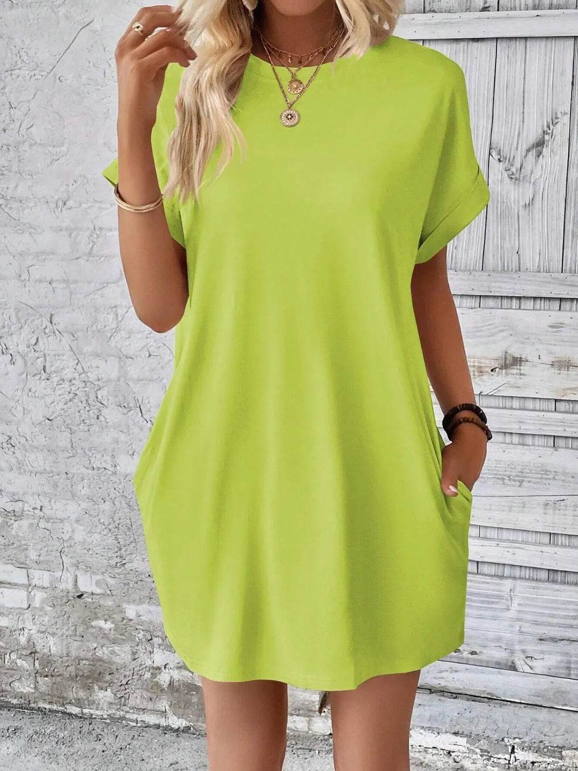Bona Fide Fashion - Round Neck Short Sleeve Mini Dress - Women Fashion - Bona Fide Fashion