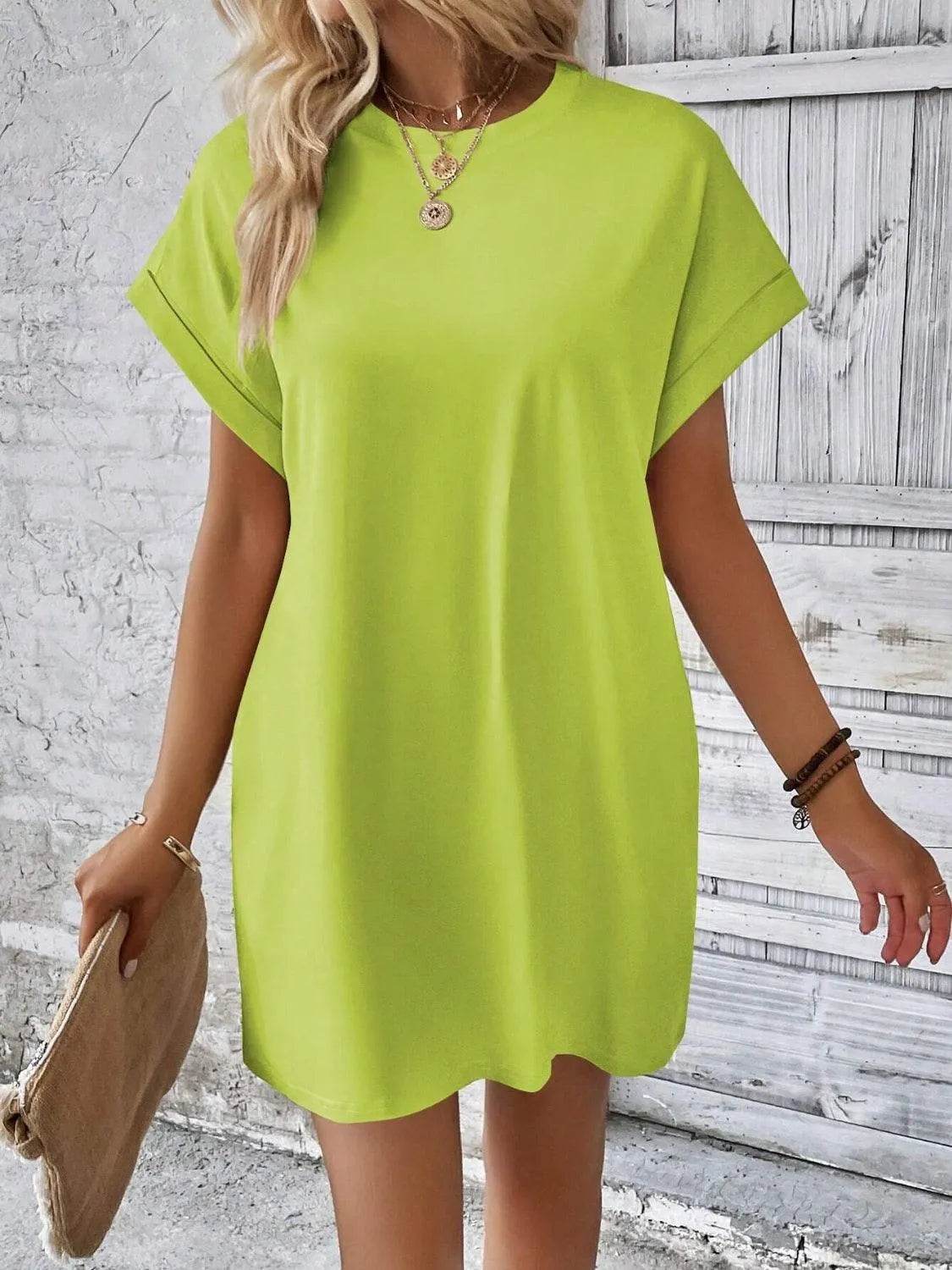 Bona Fide Fashion - Round Neck Short Sleeve Mini Dress - Women Fashion - Bona Fide Fashion