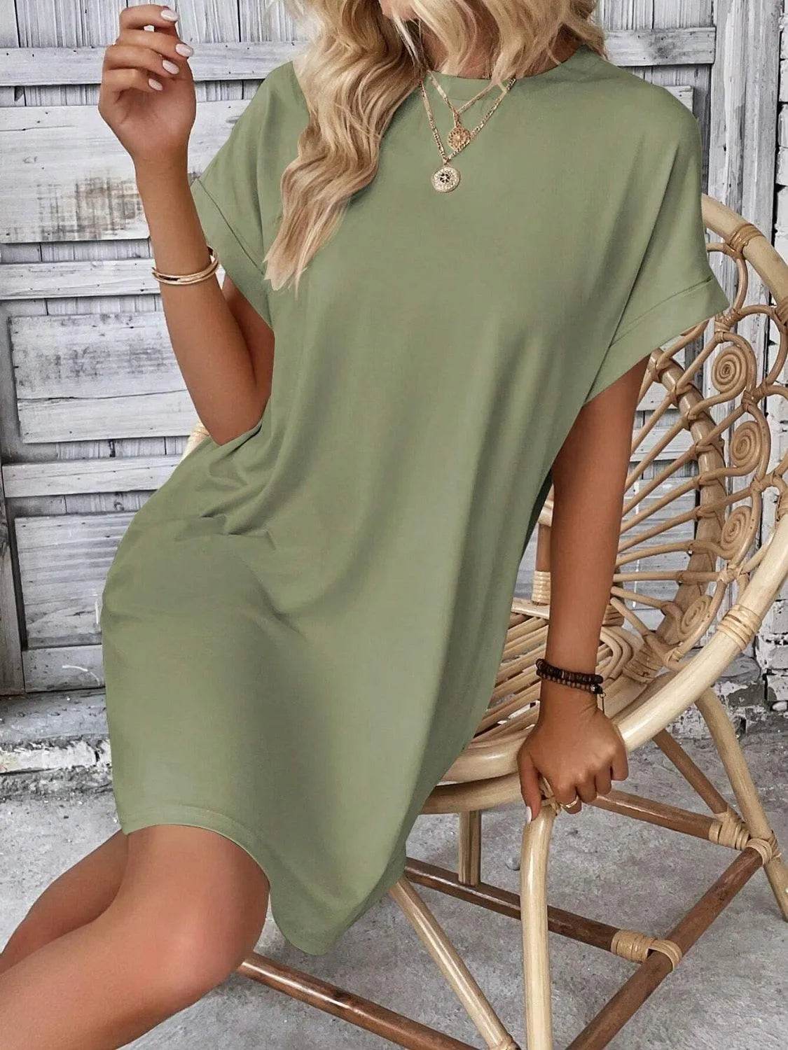 Bona Fide Fashion - Round Neck Short Sleeve Mini Dress - Women Fashion - Bona Fide Fashion