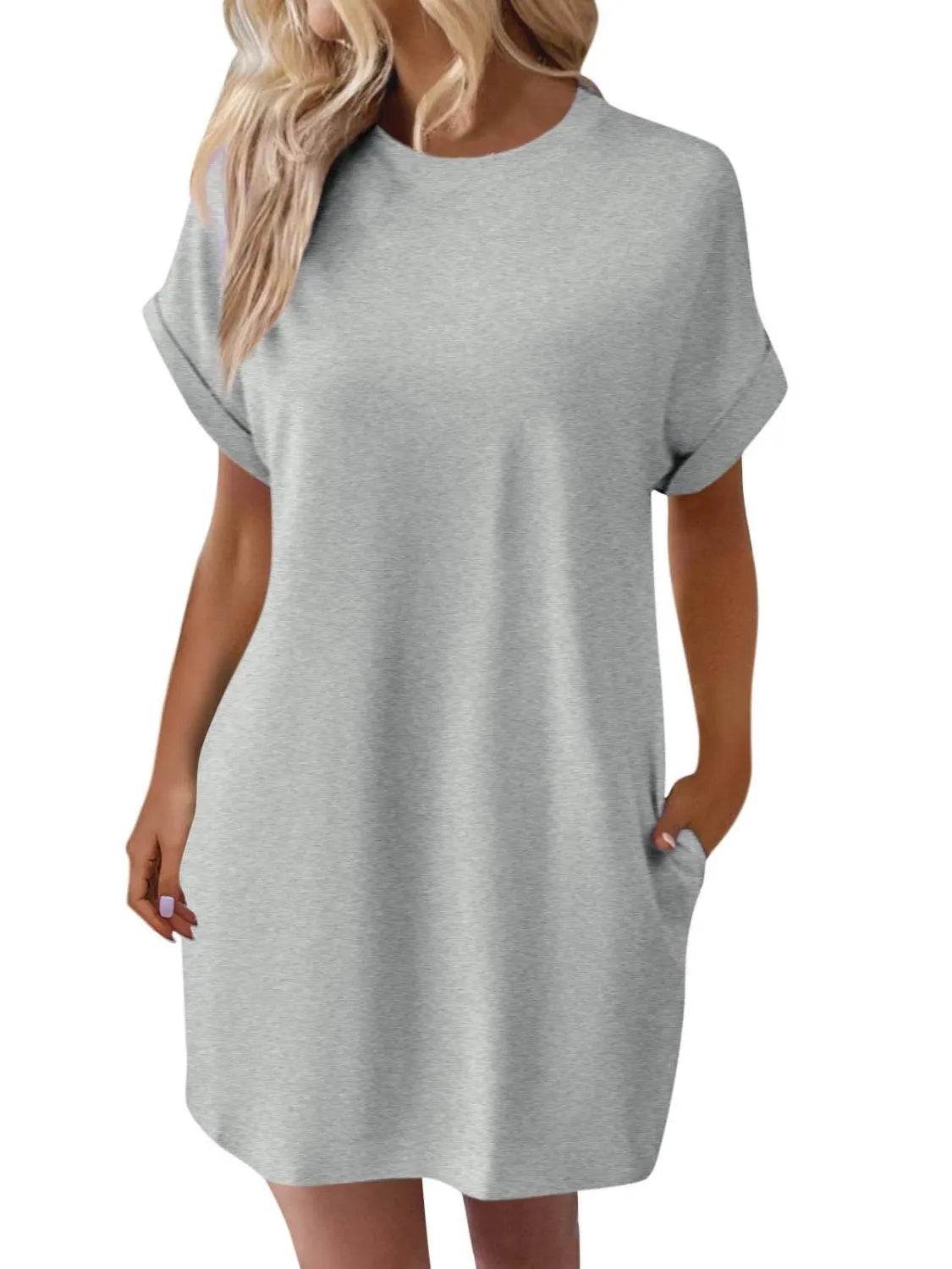 Bona Fide Fashion - Round Neck Short Sleeve Mini Dress - Women Fashion - Bona Fide Fashion