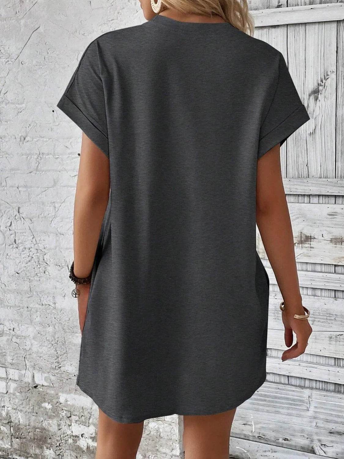 Bona Fide Fashion - Round Neck Short Sleeve Mini Dress - Women Fashion - Bona Fide Fashion