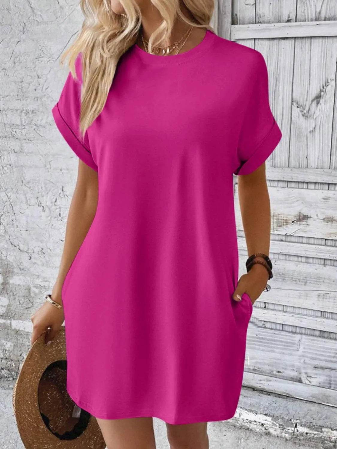 Bona Fide Fashion - Round Neck Short Sleeve Mini Dress - Women Fashion - Bona Fide Fashion