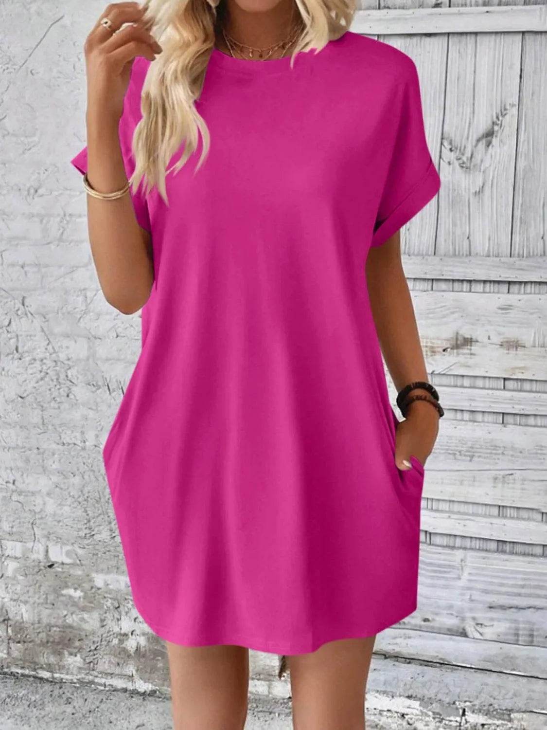 Bona Fide Fashion - Round Neck Short Sleeve Mini Dress - Women Fashion - Bona Fide Fashion