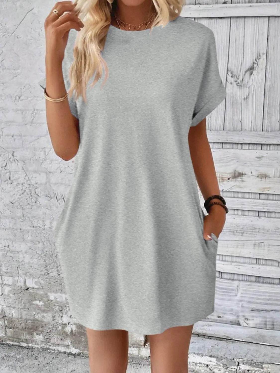 Bona Fide Fashion - Round Neck Short Sleeve Mini Dress - Women Fashion - Bona Fide Fashion