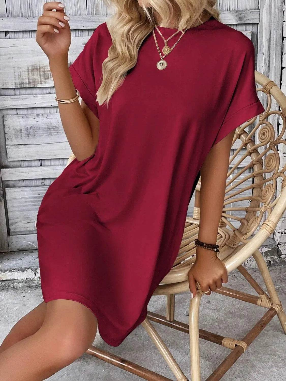 Bona Fide Fashion - Round Neck Short Sleeve Mini Dress - Women Fashion - Bona Fide Fashion