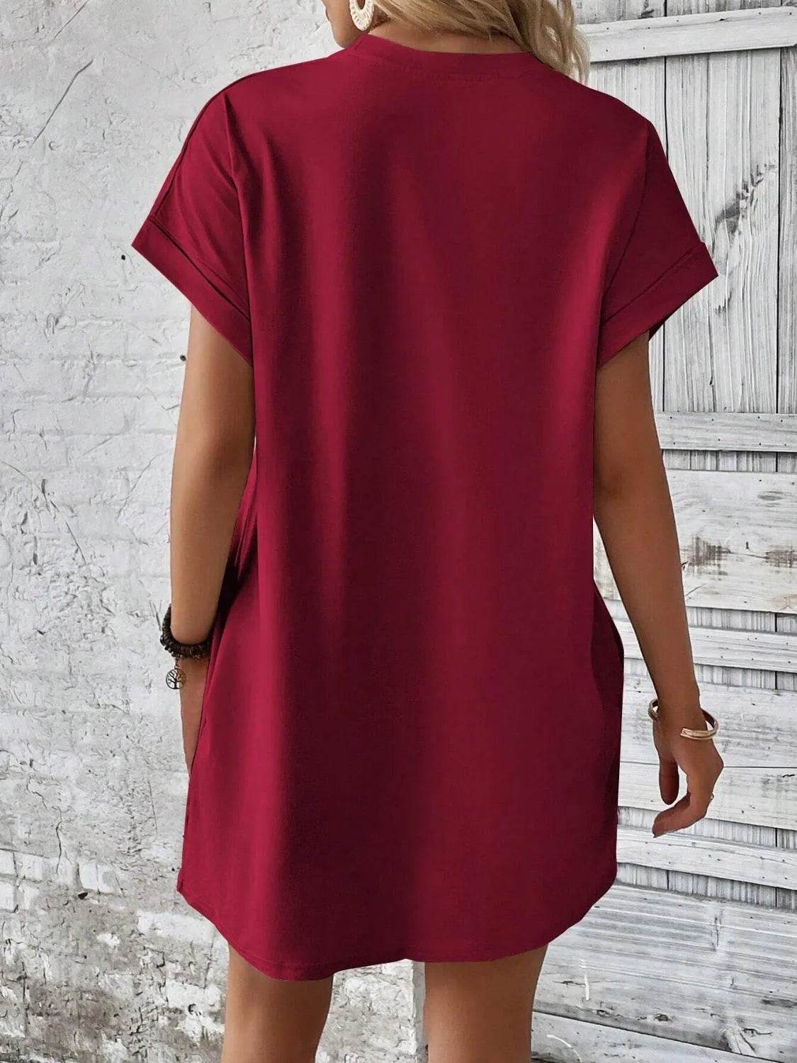 Bona Fide Fashion - Round Neck Short Sleeve Mini Dress - Women Fashion - Bona Fide Fashion