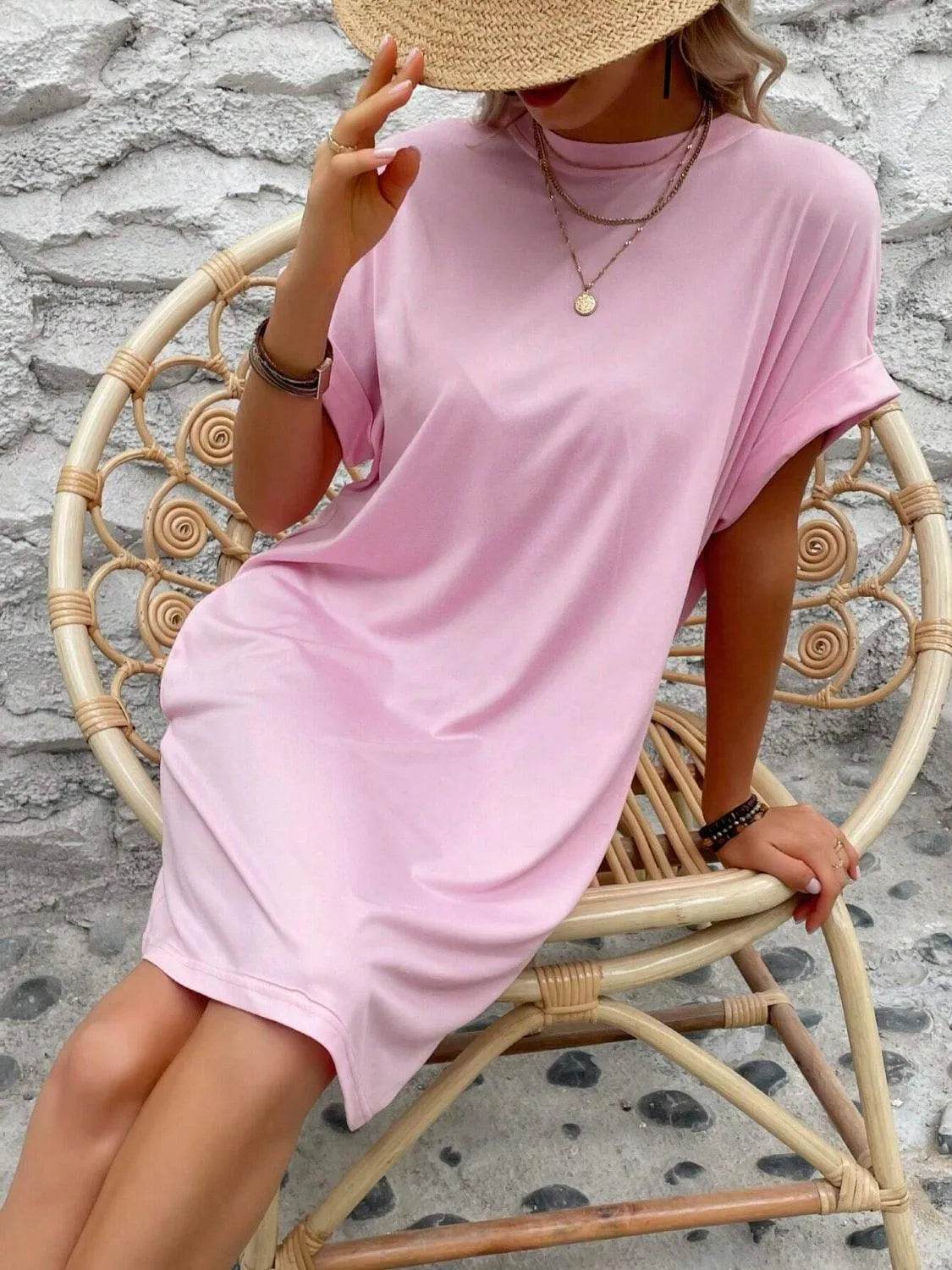 Bona Fide Fashion - Round Neck Short Sleeve Mini Dress - Women Fashion - Bona Fide Fashion