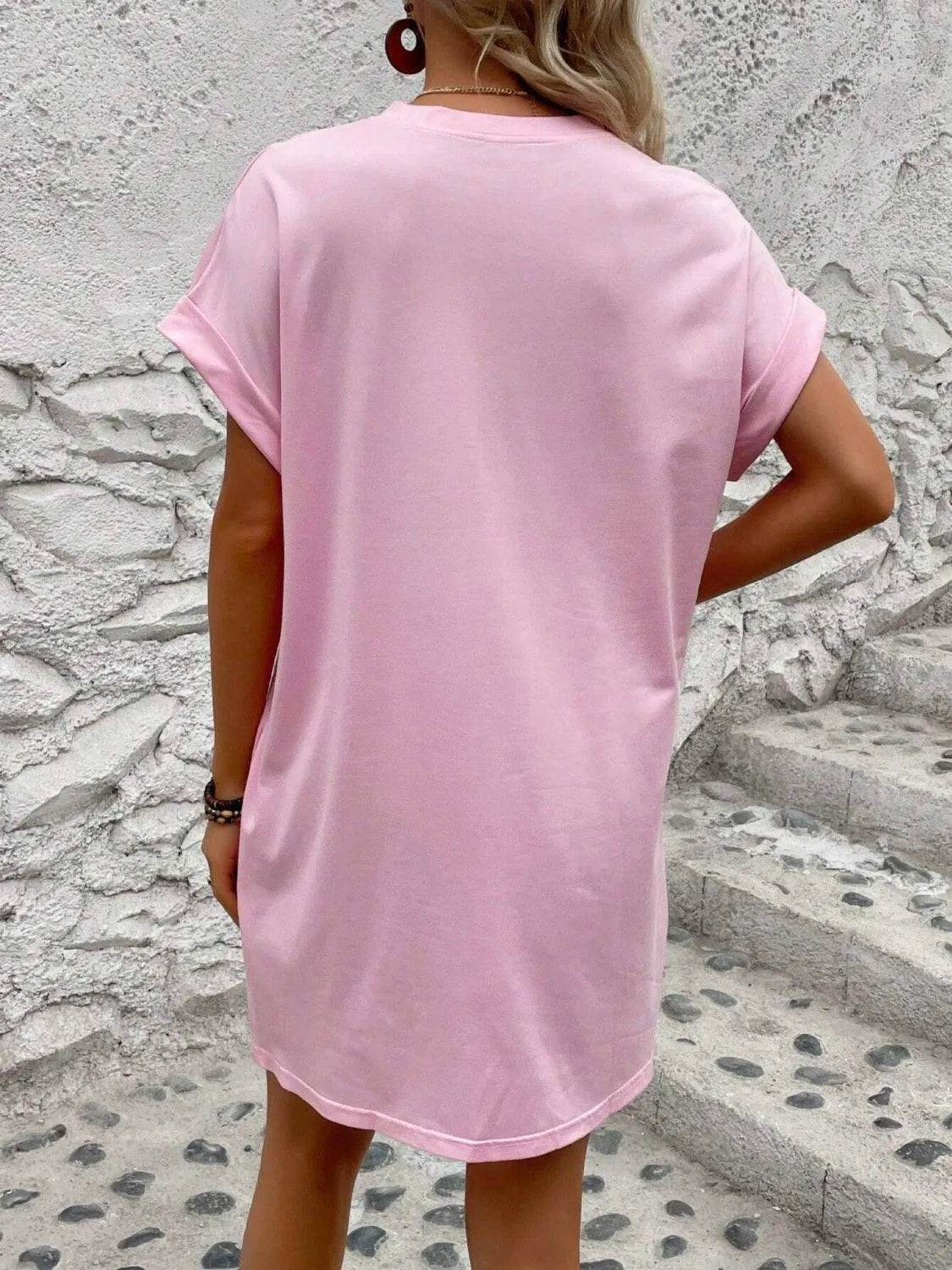 Bona Fide Fashion - Round Neck Short Sleeve Mini Dress - Women Fashion - Bona Fide Fashion