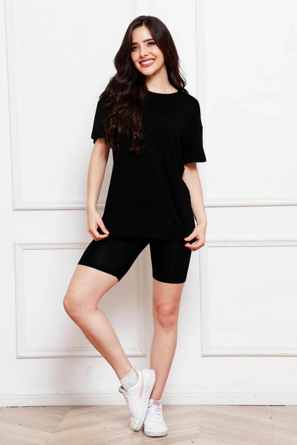 Bona Fide Fashion - Round Neck Short Sleeve T-Shirt and Shorts Set - Women Fashion - Bona Fide Fashion
