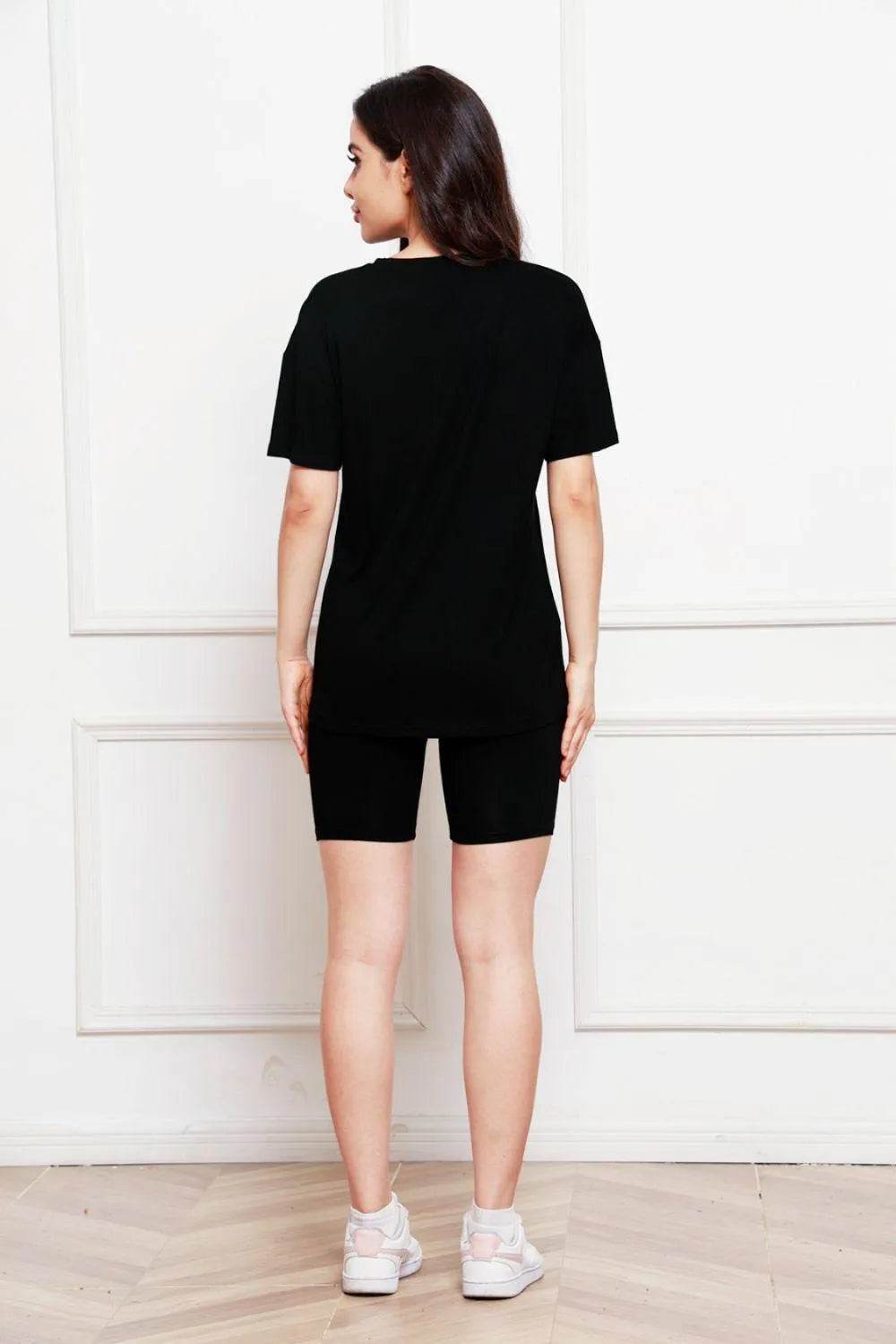 Bona Fide Fashion - Round Neck Short Sleeve T-Shirt and Shorts Set - Women Fashion - Bona Fide Fashion