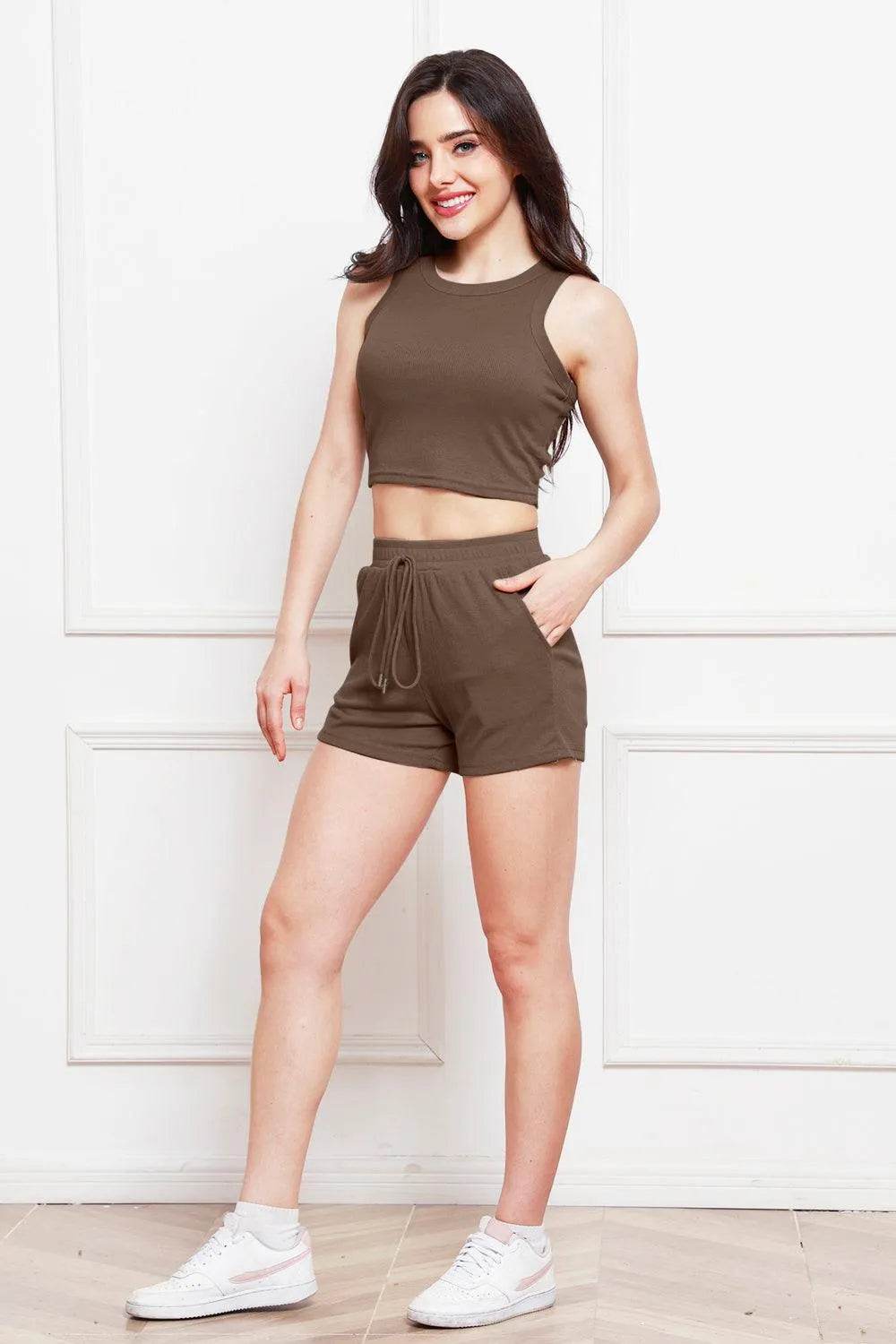 Bona Fide Fashion - Round Neck Tank and Drawstring Shorts Set - Women Fashion - Bona Fide Fashion