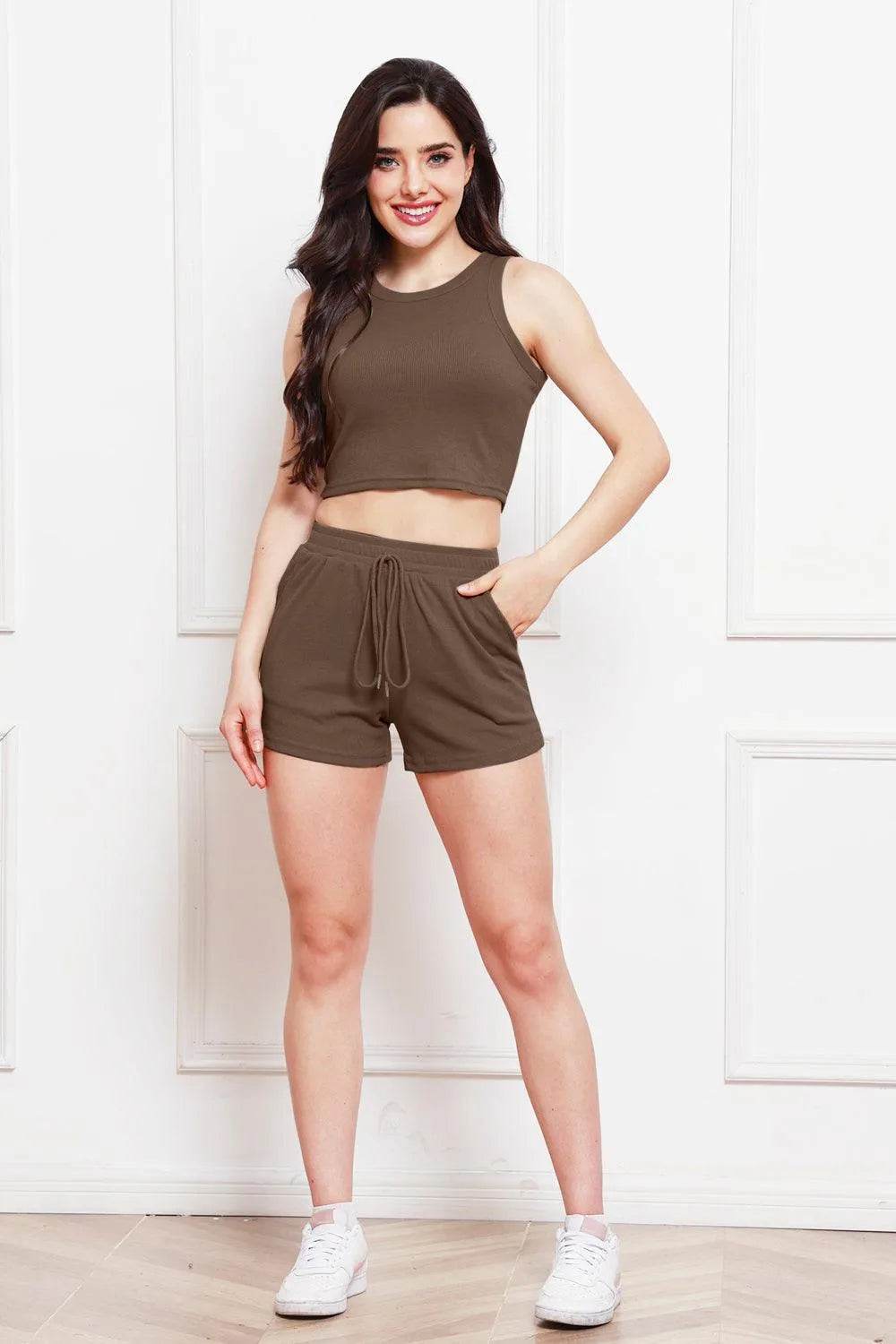 Bona Fide Fashion - Round Neck Tank and Drawstring Shorts Set - Women Fashion - Bona Fide Fashion