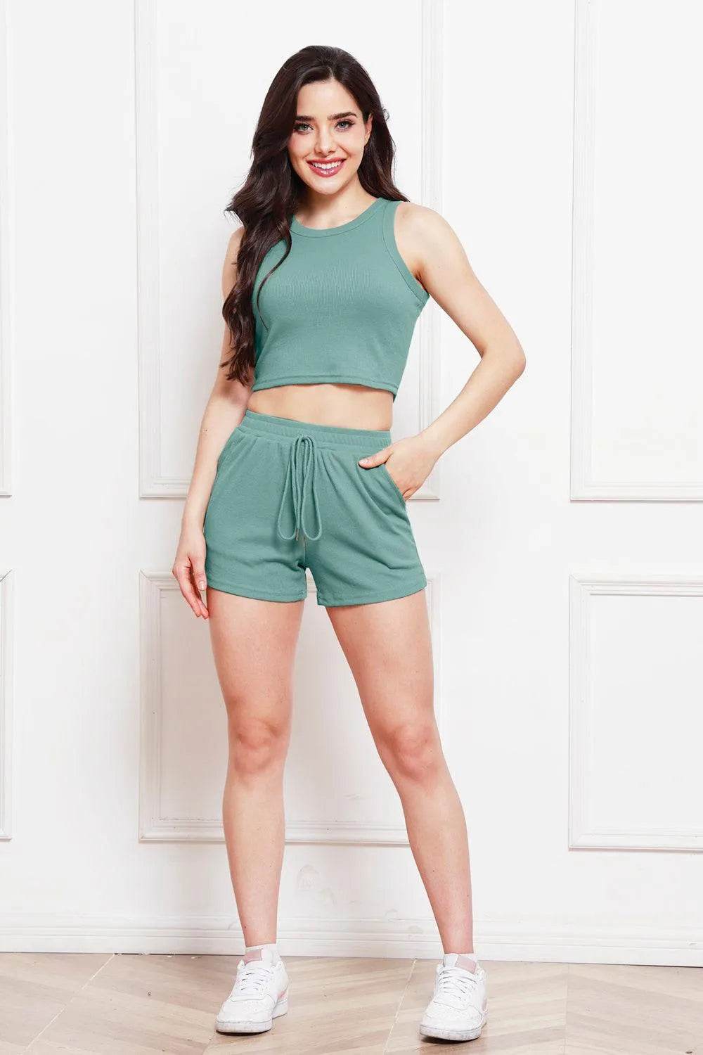Bona Fide Fashion - Round Neck Tank and Drawstring Shorts Set - Women Fashion - Bona Fide Fashion