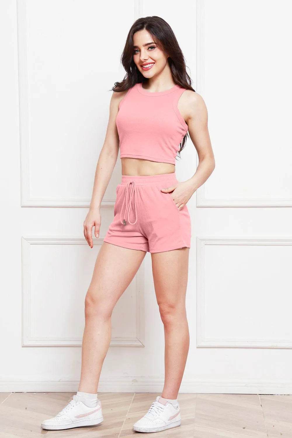 Bona Fide Fashion - Round Neck Tank and Drawstring Shorts Set - Women Fashion - Bona Fide Fashion