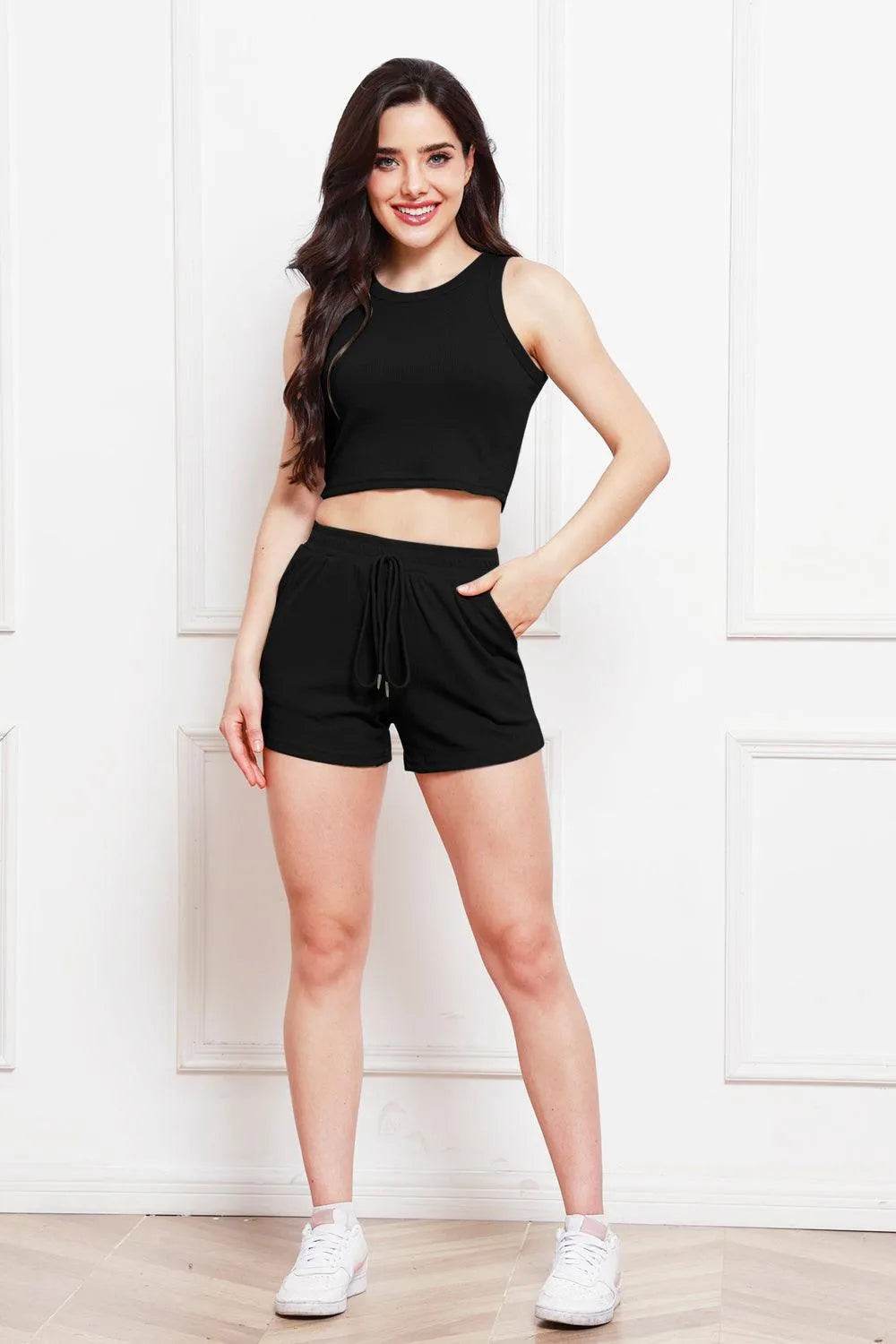 Bona Fide Fashion - Round Neck Tank and Drawstring Shorts Set - Women Fashion - Bona Fide Fashion