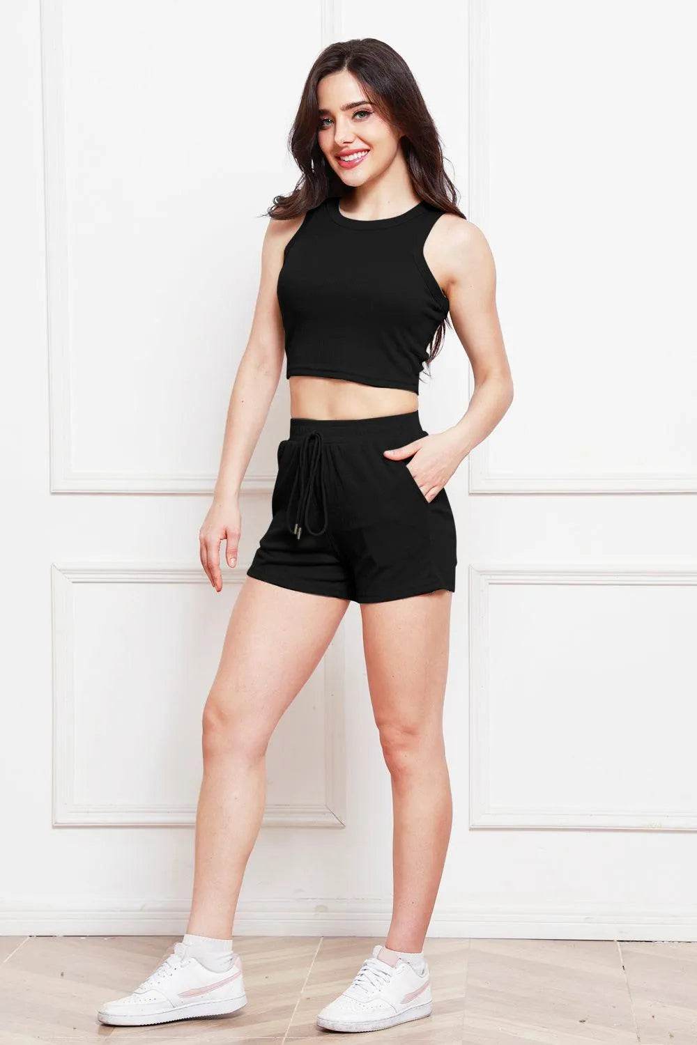Bona Fide Fashion - Round Neck Tank and Drawstring Shorts Set - Women Fashion - Bona Fide Fashion