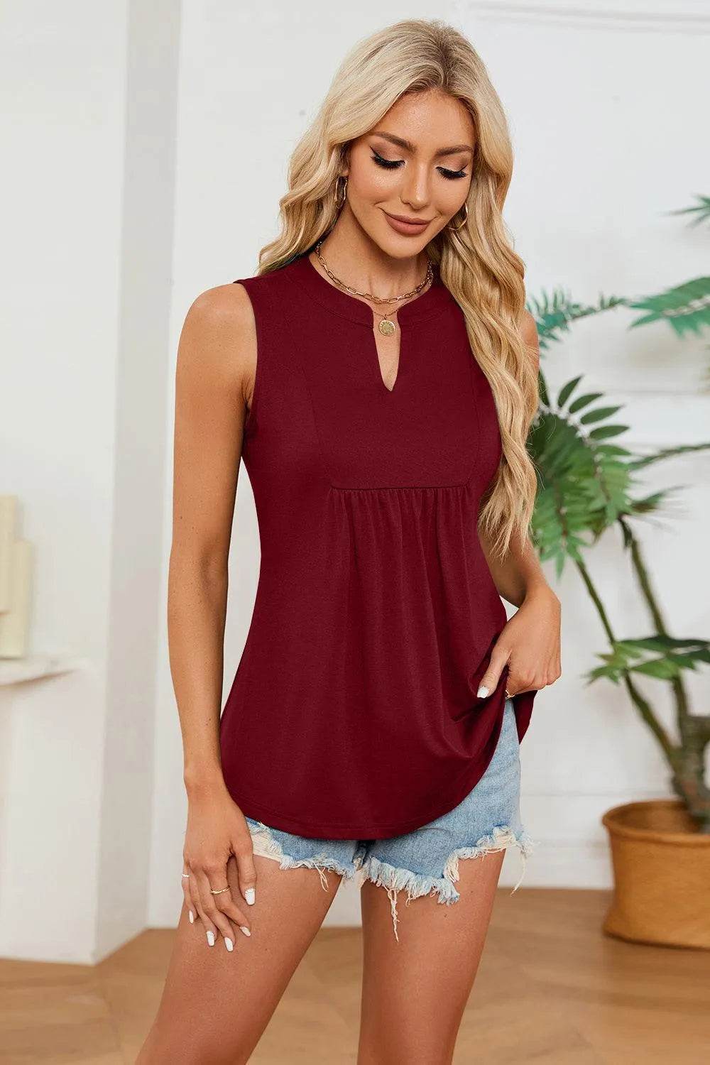 Bona Fide Fashion - Ruched Notched Tank - Women Fashion - Bona Fide Fashion