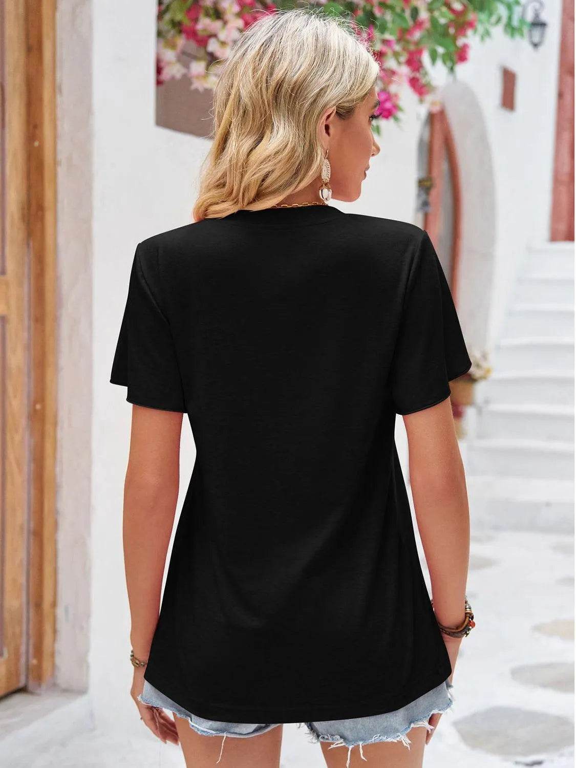 Bona Fide Fashion - Ruched V-Neck Short Sleeve T-Shirt - Women Fashion - Bona Fide Fashion