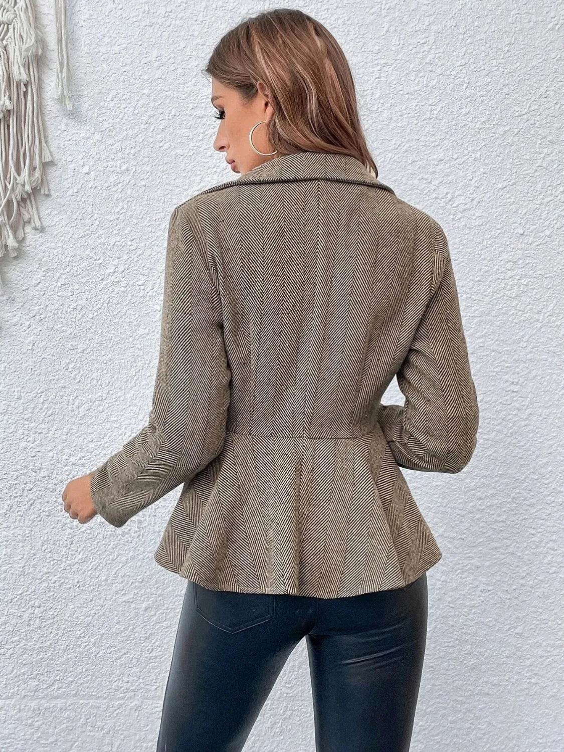 Bona Fide Fashion - Ruffle Hem Collared Blazer - Women Fashion - Bona Fide Fashion