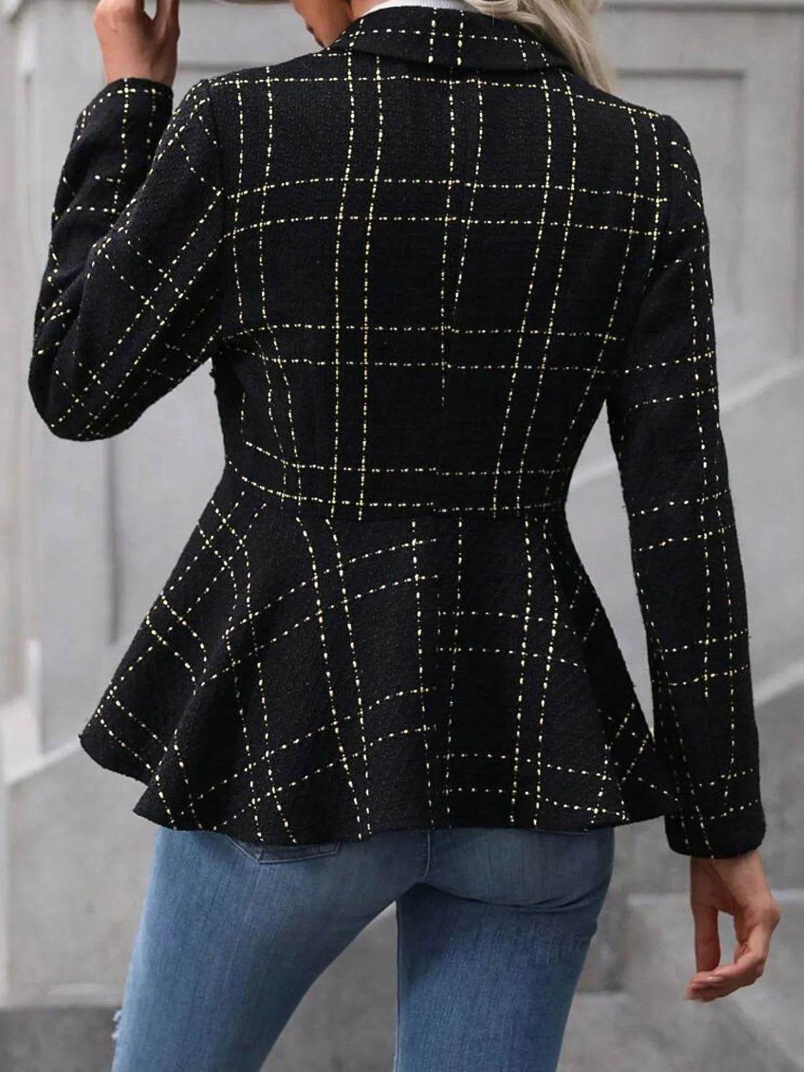 Bona Fide Fashion - Ruffle Hem Collared Blazer - Women Fashion - Bona Fide Fashion