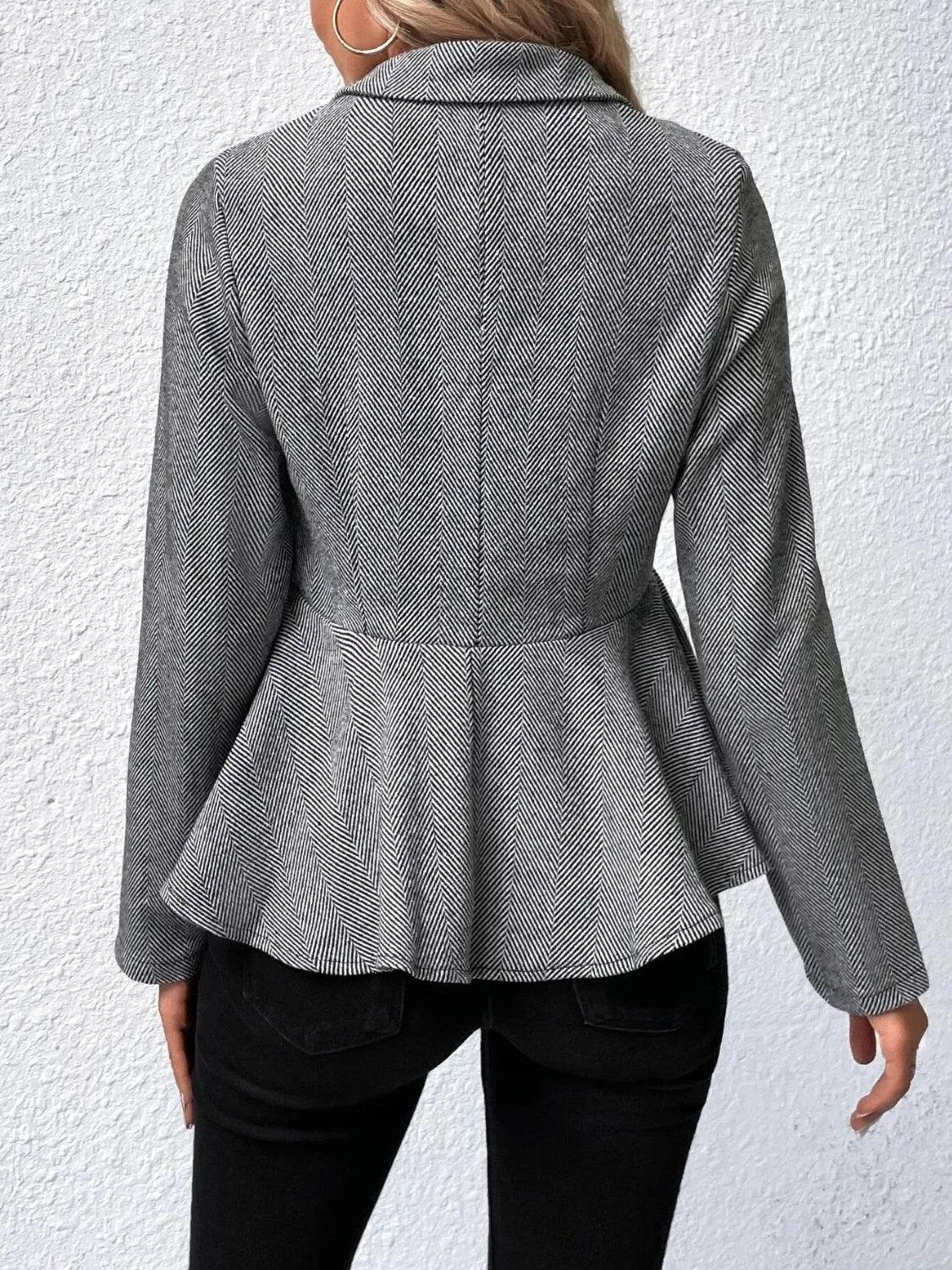 Bona Fide Fashion - Ruffle Hem Collared Blazer - Women Fashion - Bona Fide Fashion