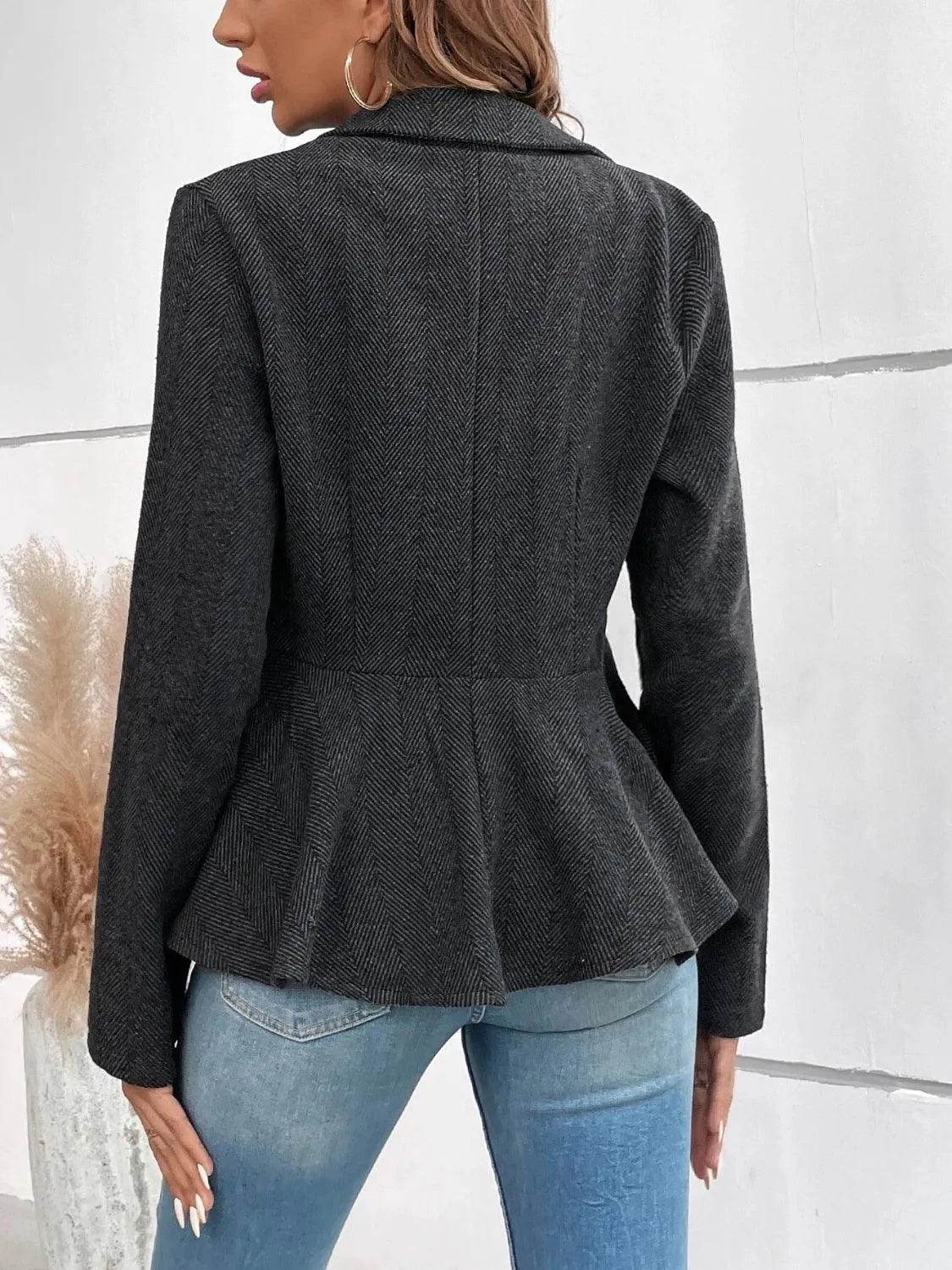 Bona Fide Fashion - Ruffle Hem Collared Blazer - Women Fashion - Bona Fide Fashion