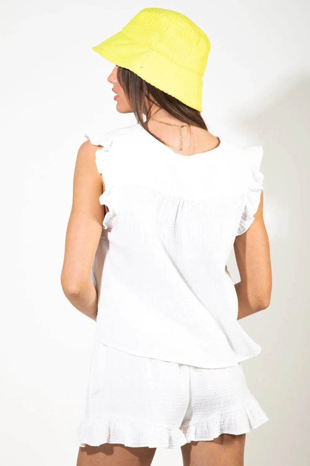 Bona Fide Fashion - Ruffled V-Neck Cap Sleeve and Shorts Set - Women Fashion - Bona Fide Fashion