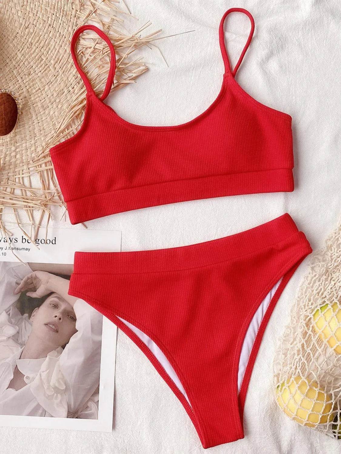 Bona Fide Fashion - Scoop Neck Spaghetti Strap Two-Piece Swim Set - Women Fashion - Bona Fide Fashion