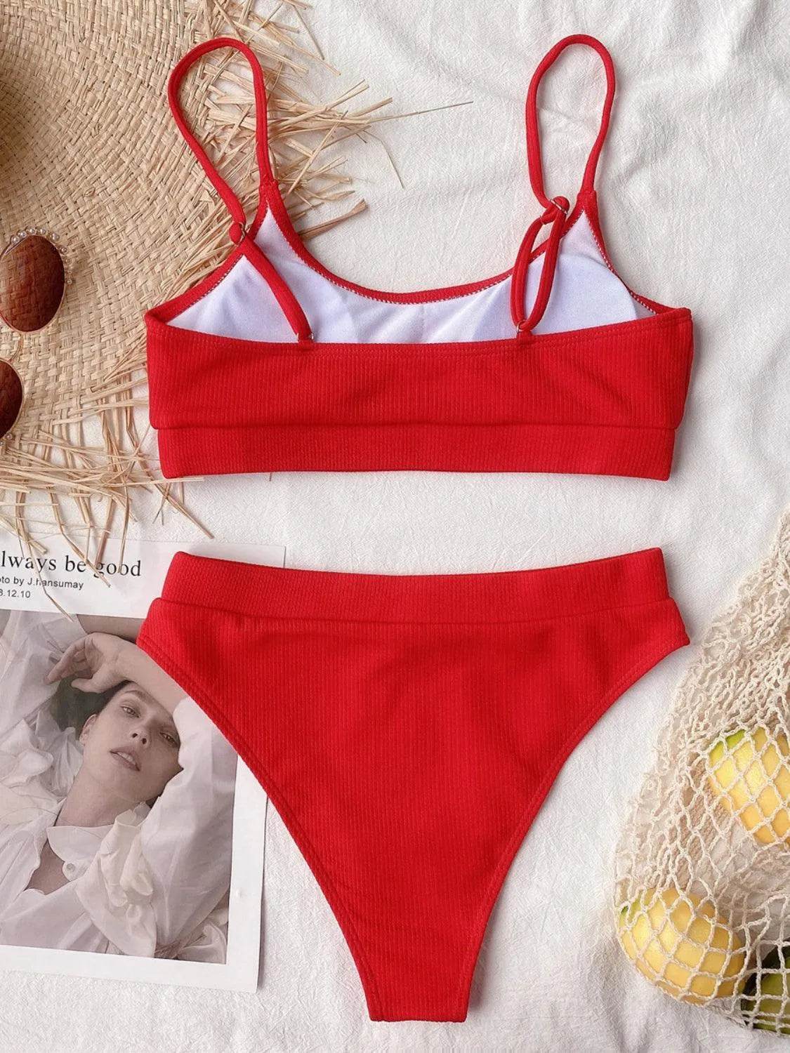 Bona Fide Fashion - Scoop Neck Spaghetti Strap Two-Piece Swim Set - Women Fashion - Bona Fide Fashion