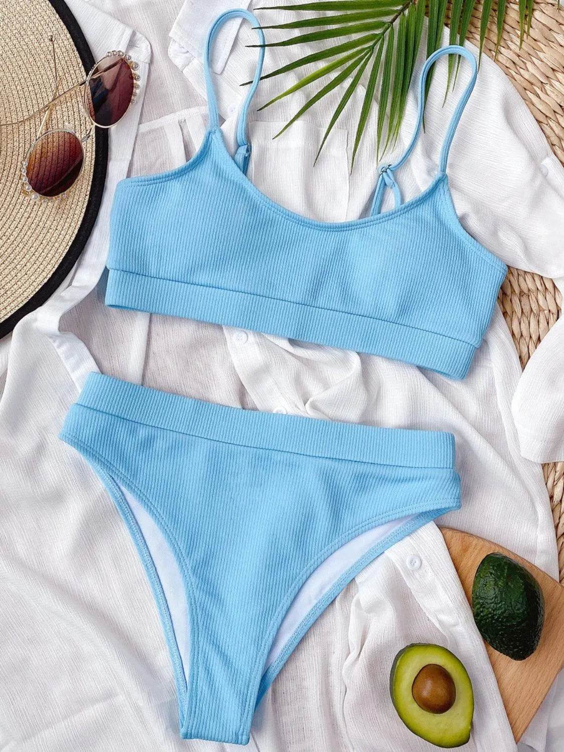Bona Fide Fashion - Scoop Neck Spaghetti Strap Two-Piece Swim Set - Women Fashion - Bona Fide Fashion
