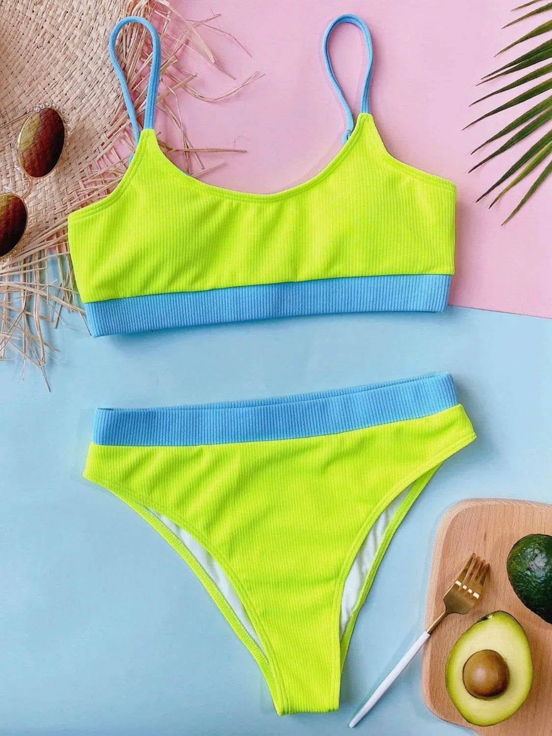Bona Fide Fashion - Scoop Neck Spaghetti Strap Two-Piece Swim Set - Women Fashion - Bona Fide Fashion