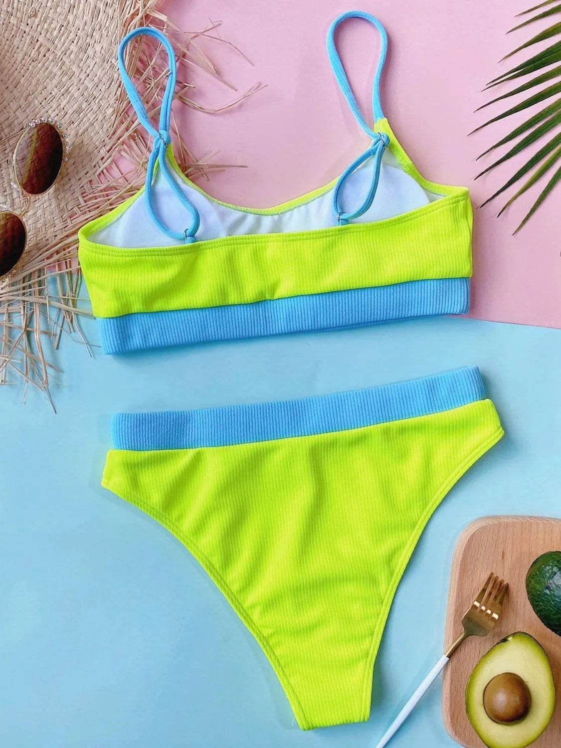 Bona Fide Fashion - Scoop Neck Spaghetti Strap Two-Piece Swim Set - Women Fashion - Bona Fide Fashion
