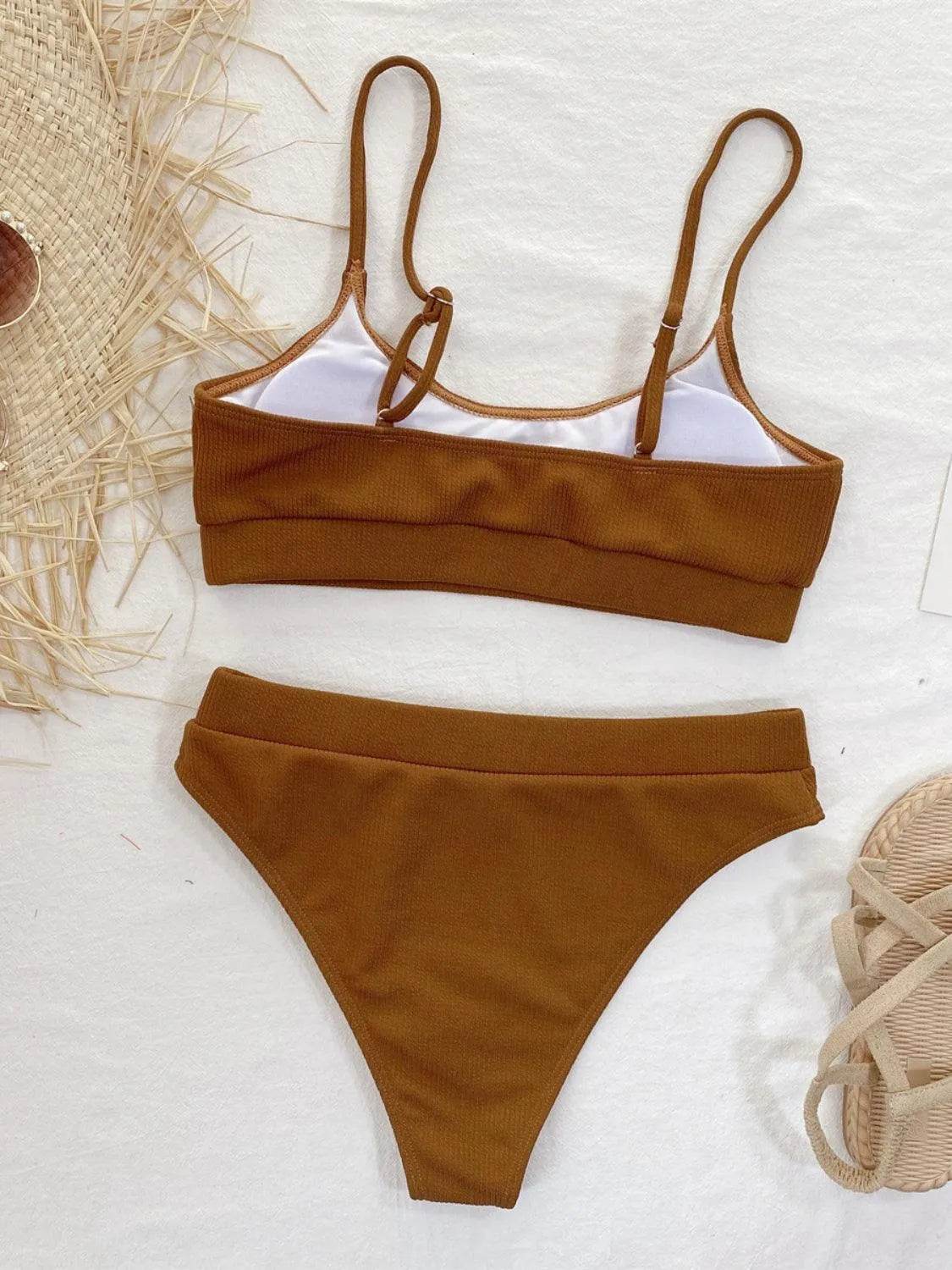 Bona Fide Fashion - Scoop Neck Spaghetti Strap Two-Piece Swim Set - Women Fashion - Bona Fide Fashion