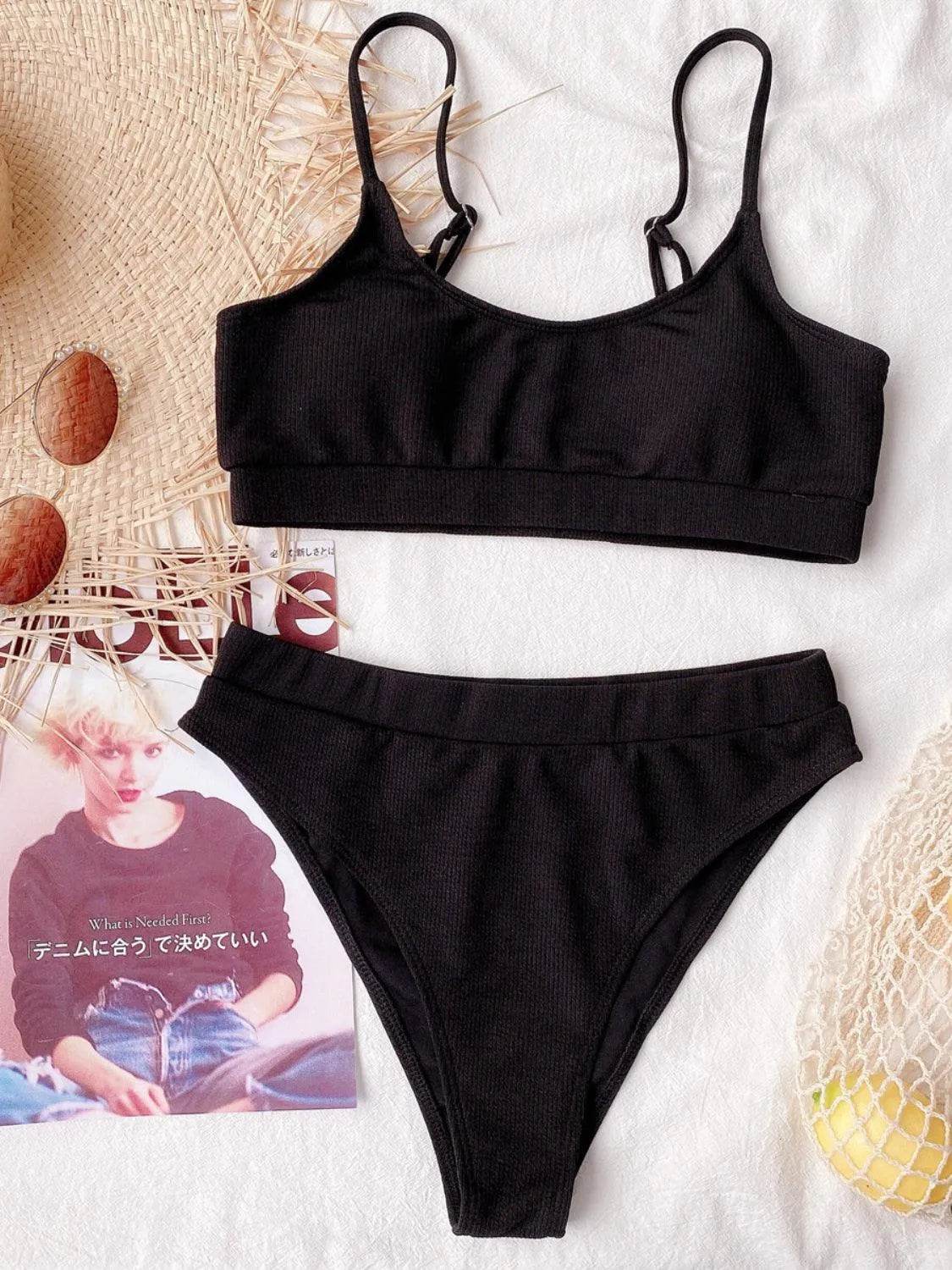 Bona Fide Fashion - Scoop Neck Spaghetti Strap Two-Piece Swim Set - Women Fashion - Bona Fide Fashion
