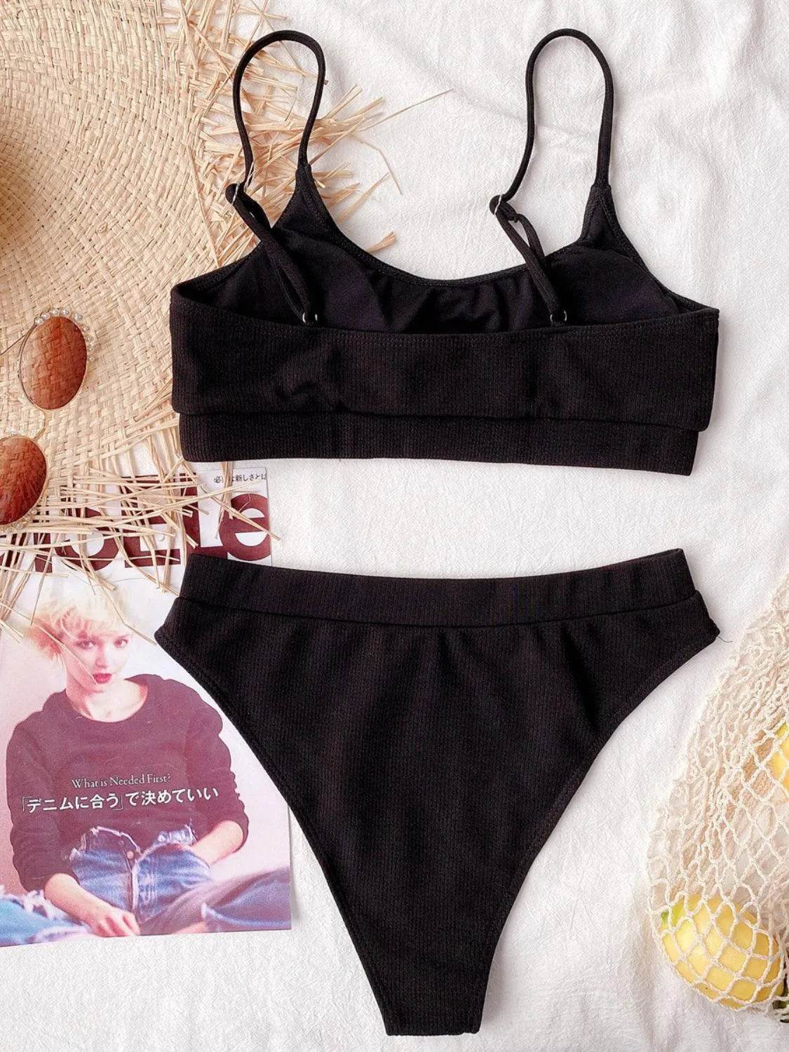 Bona Fide Fashion - Scoop Neck Spaghetti Strap Two-Piece Swim Set - Women Fashion - Bona Fide Fashion