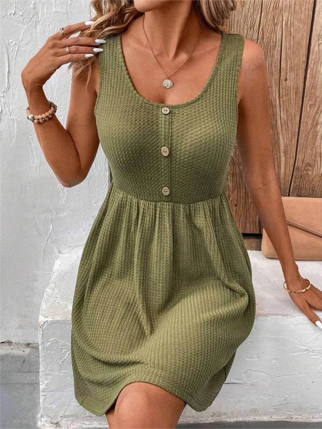 Bona Fide Fashion - Scoop Neck Wide Strap Mini Tank Dress - Women Fashion - Bona Fide Fashion
