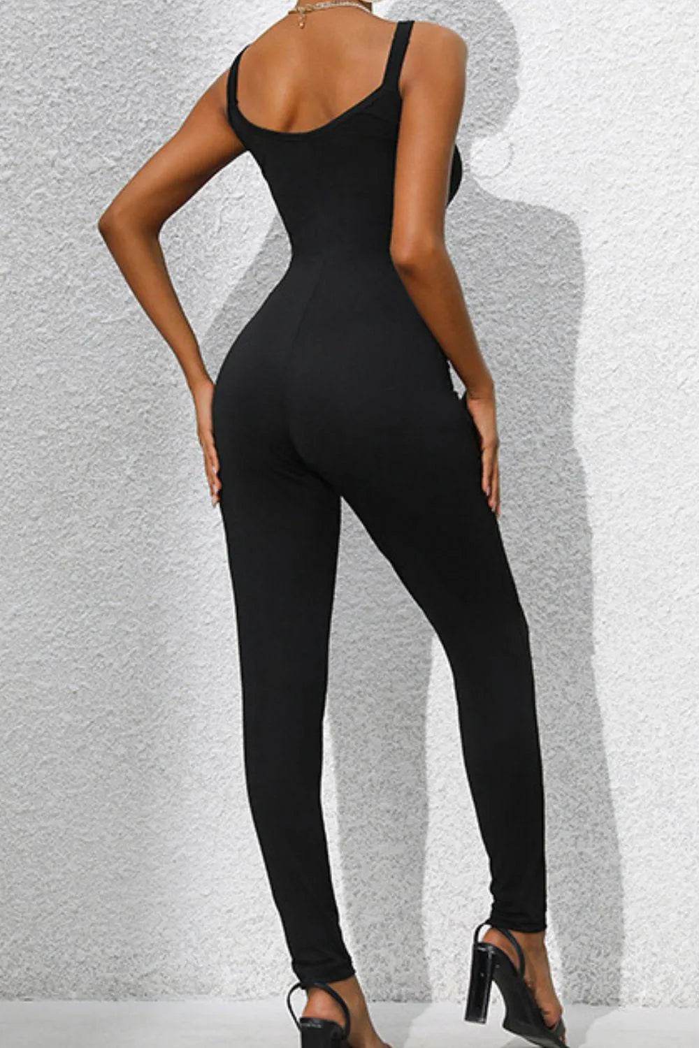 Scoop Neck Wide Strap Skinny Jumpsuit – Sleek & Fitted One-Piece Outfit for Women - Bona Fide Fashion