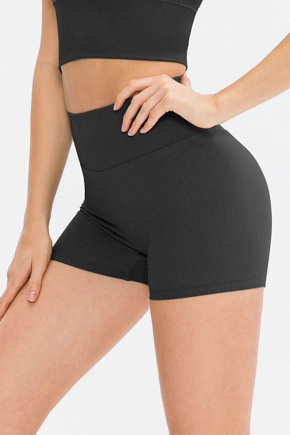 Bona Fide Fashion - Slim Fit Wide Waistband Sports Shorts - Women Fashion - Bona Fide Fashion