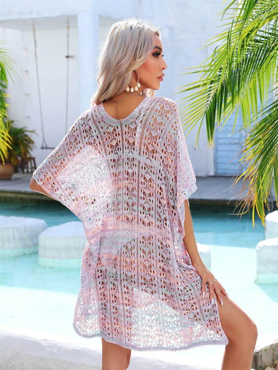Bona Fide Fashion - Slit Openwork V-Neck Cover Up - Women Fashion - Bona Fide Fashion