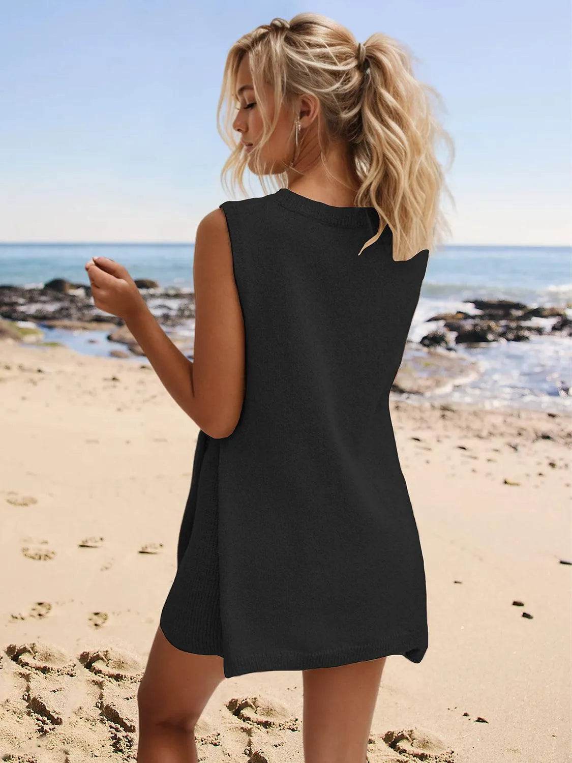 Bona Fide Fashion - Slit Round Neck Top and Shorts Set - Women Fashion - Bona Fide Fashion
